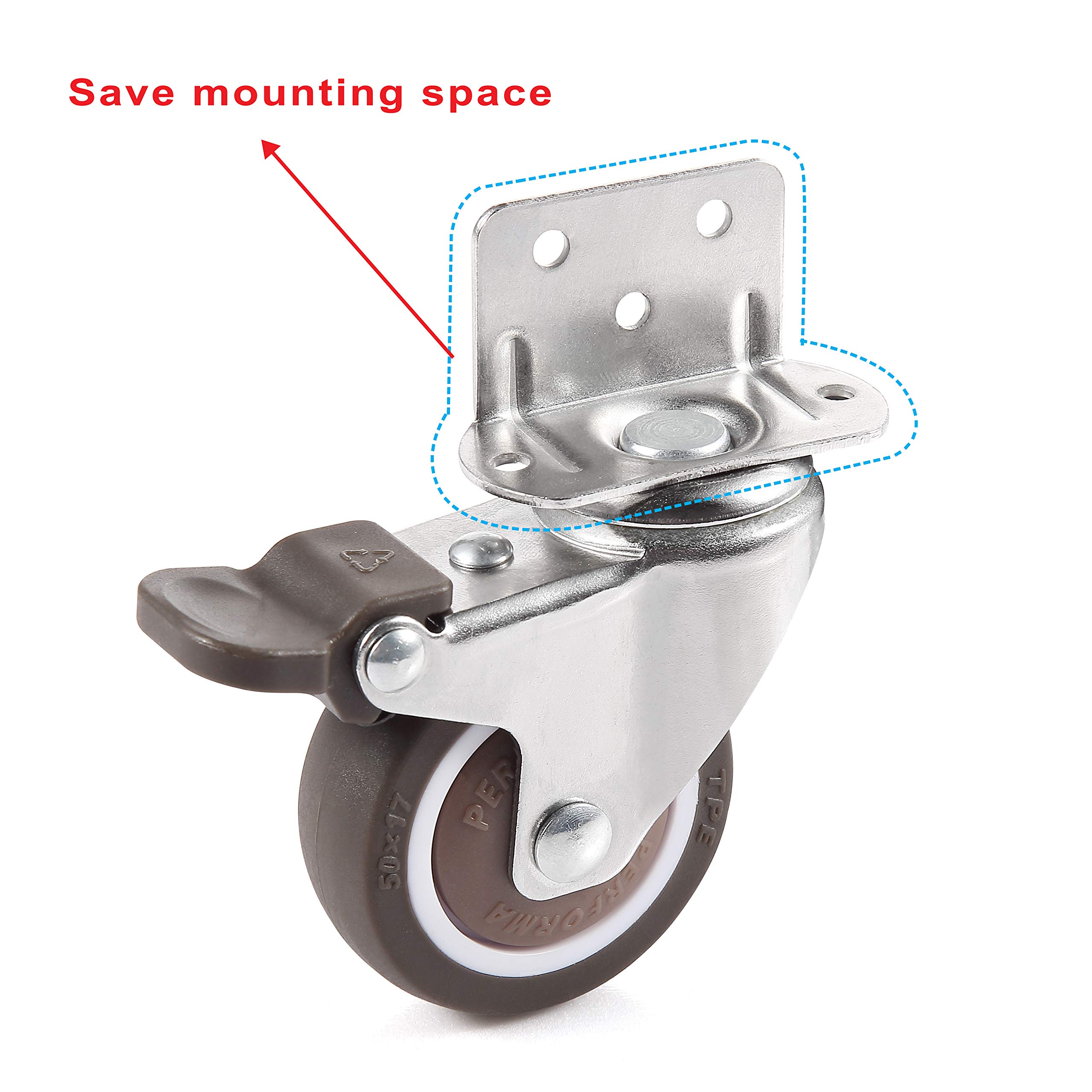 4 Pack 2 Inch Swivel Plate Casters with Brake - Heavy Duty TPE Silent Wheels (240 Lbs Capacity) for Baby Cribs, Furniture, Kitchen Cabinets, Office Chairs & Shopping Carts - Smooth Rolling Replacement Casters for Home & Commercial Use