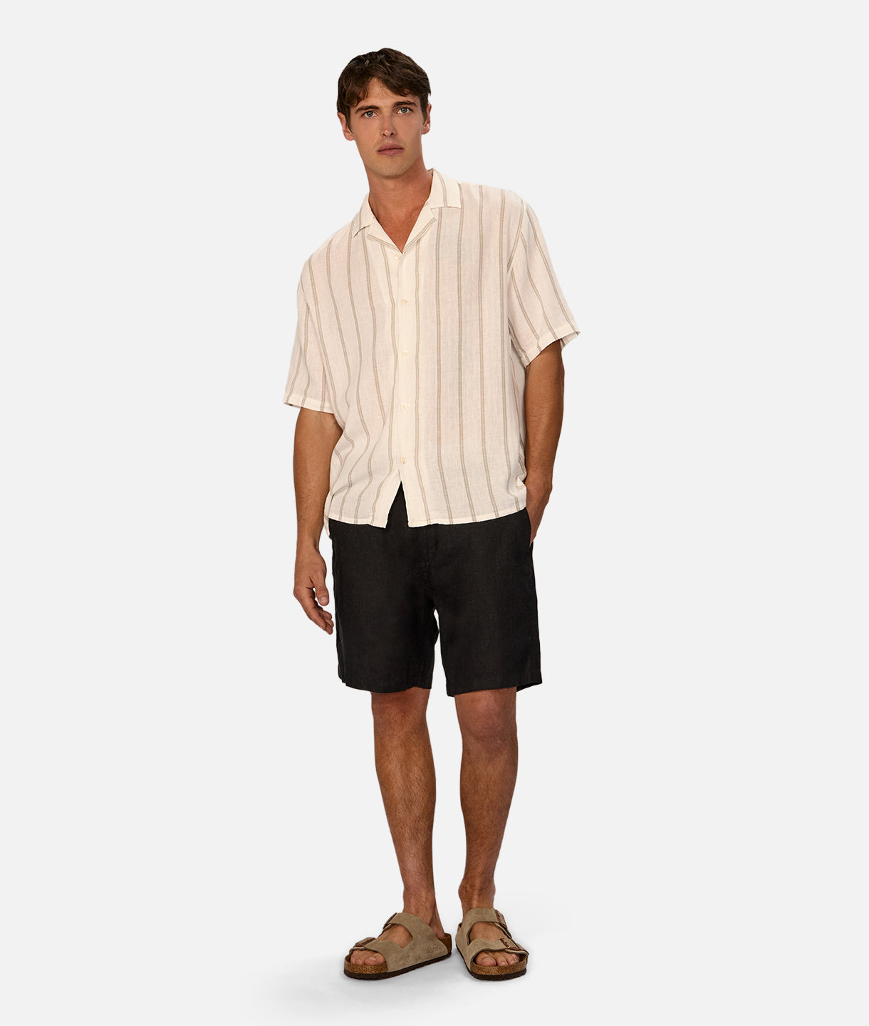 Premium Linen Short Sleeve Shirt for Men - Breathable & Comfortable Summer Casual Wear in Off White/Stone - Perfect for Beach Outings, Vacations & Outdoor Activities