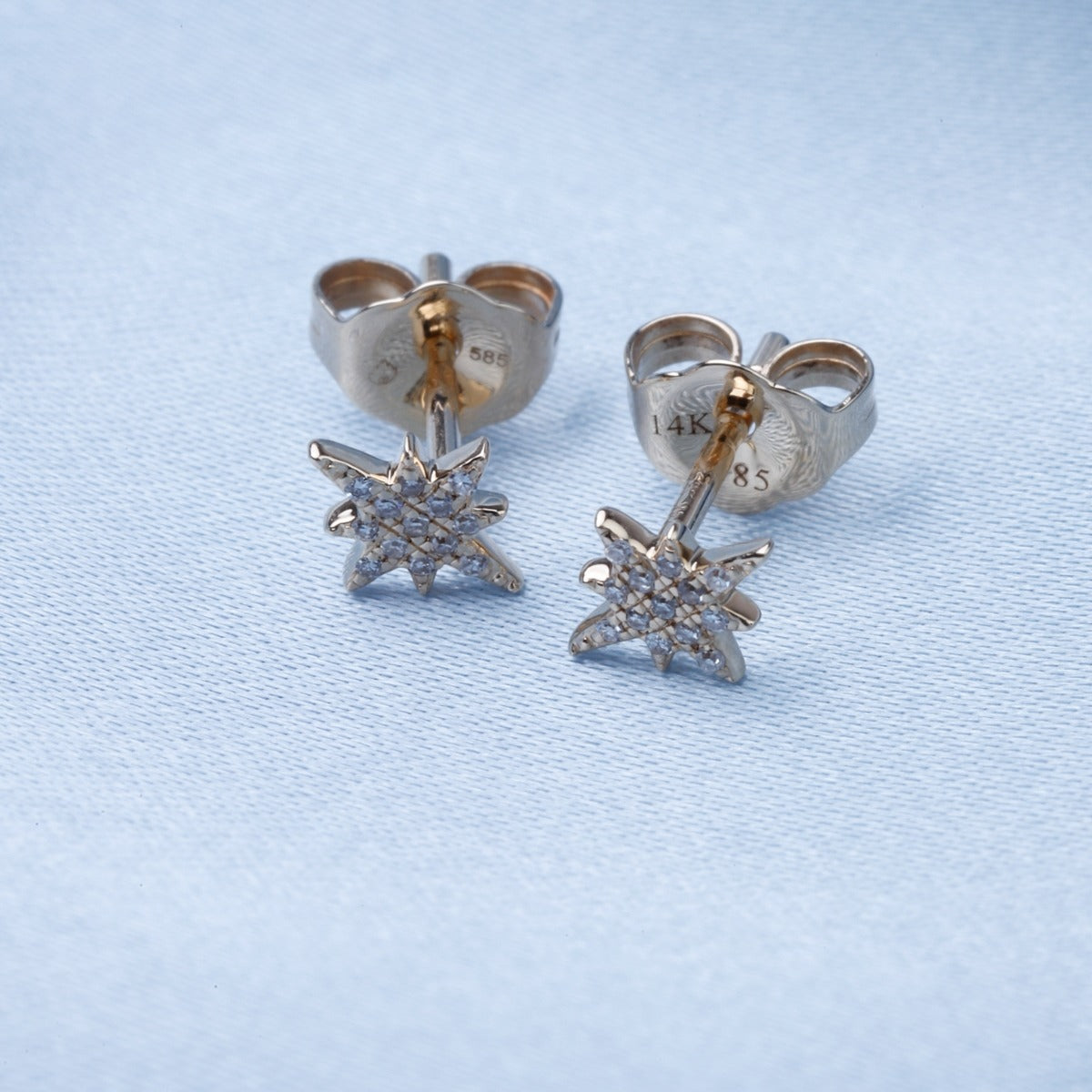 14K Yellow Gold Diamond Starburst Petite Stud Earrings for Women - Elegant Everyday & Special Occasion Jewelry Gift