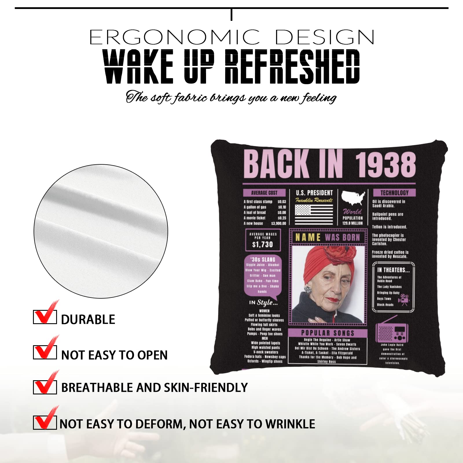 86th Birthday Gifts for Women & Men - Purple Custom Throw Pillow with 1938 Design, Super Soft Sofa Pillowcase for 86 Year Old Birthday Party Decorations | Perfect for Grandparents, Couples & Family Celebrations