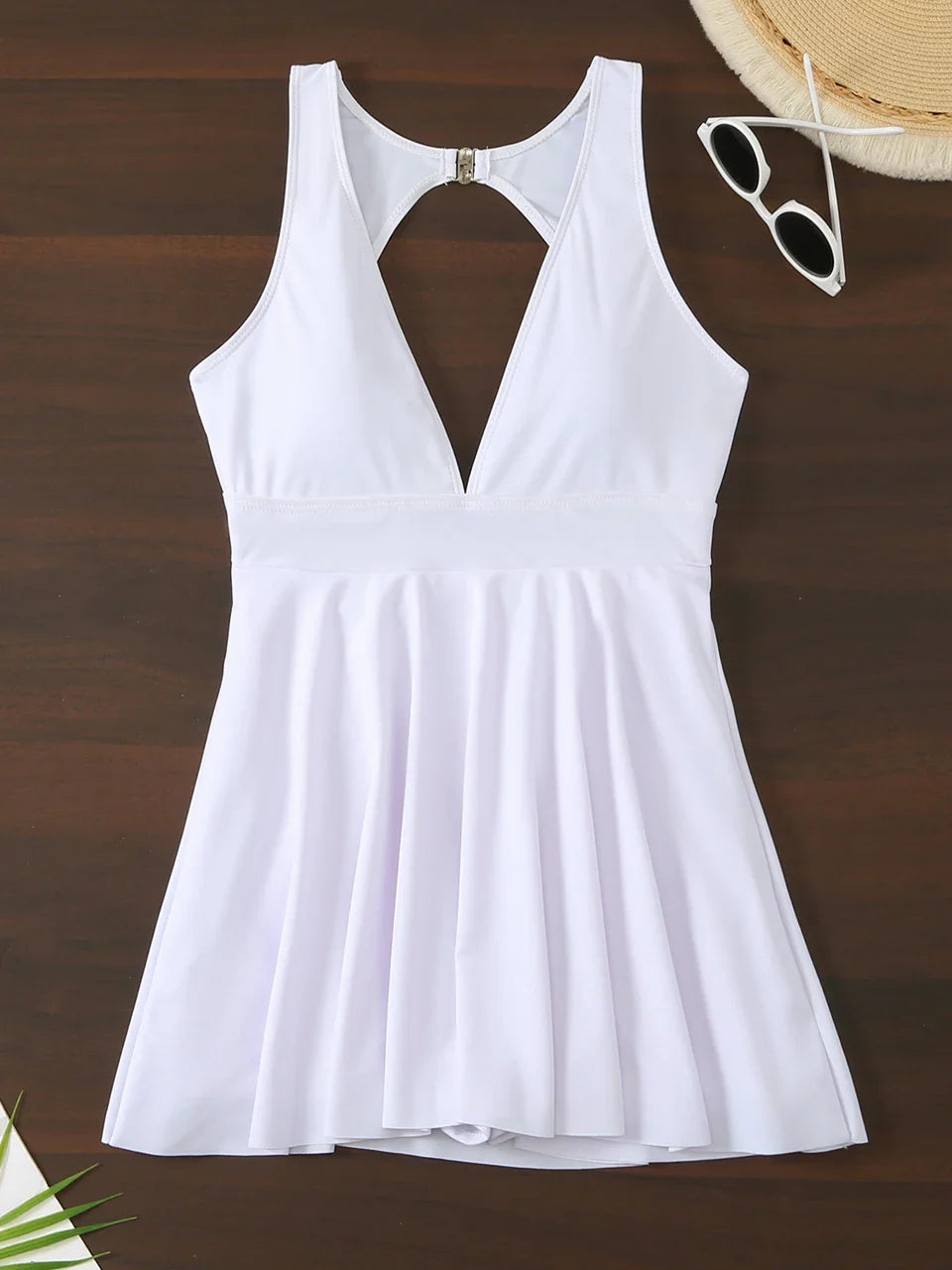 Sexy Deep V Neck One Piece Swimsuit for Women - Backless Solid Color Bathing Suit with Skirt Summer Beachwear | Perfect for Pool Party, Vacation & Swim Fitness