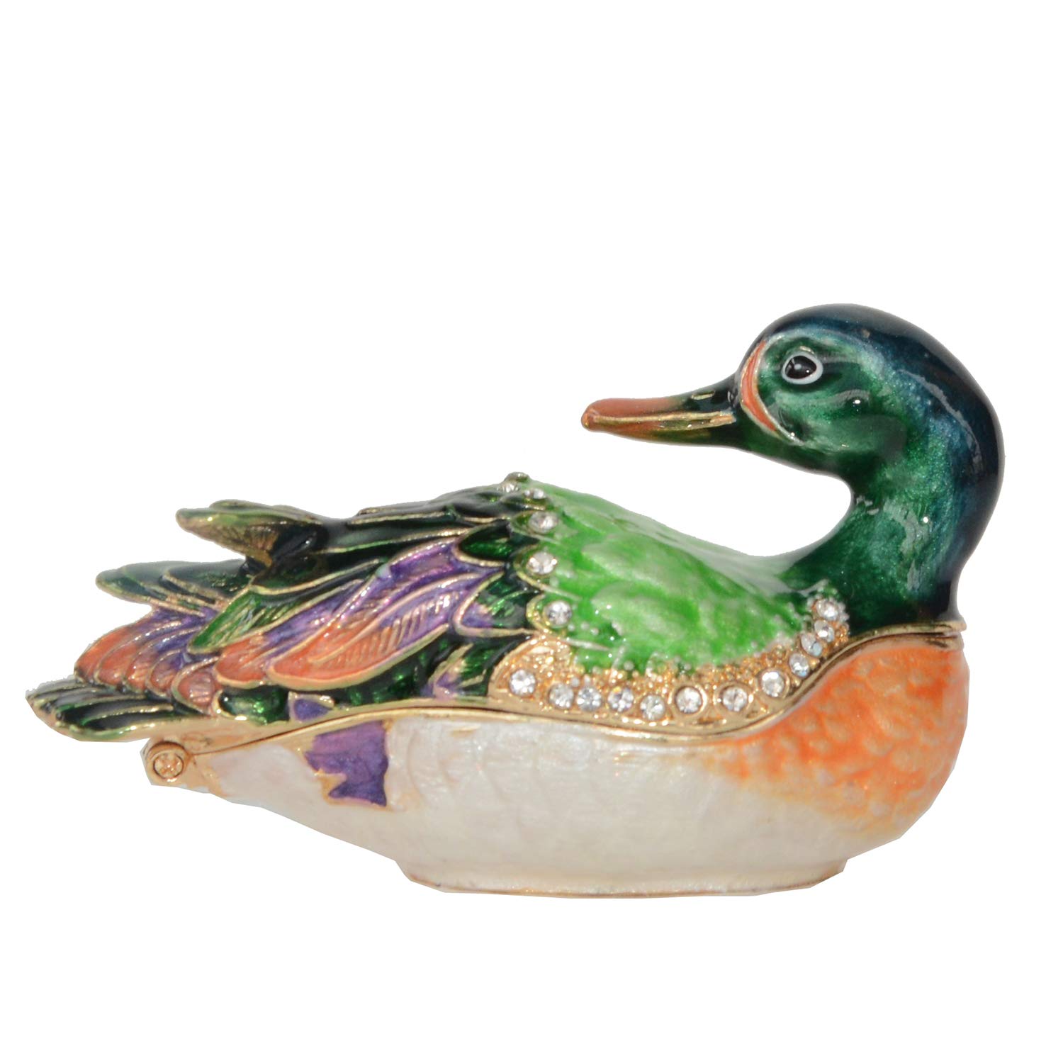 Hand-Painted Mallard Duck Trinket Box - Hinged Lid Jewelry Storage Box, Decorative Ring & Earring Holder, Collectible Bird Figurine - Perfect for Home Décor, Gift Giving & Jewelry Organization