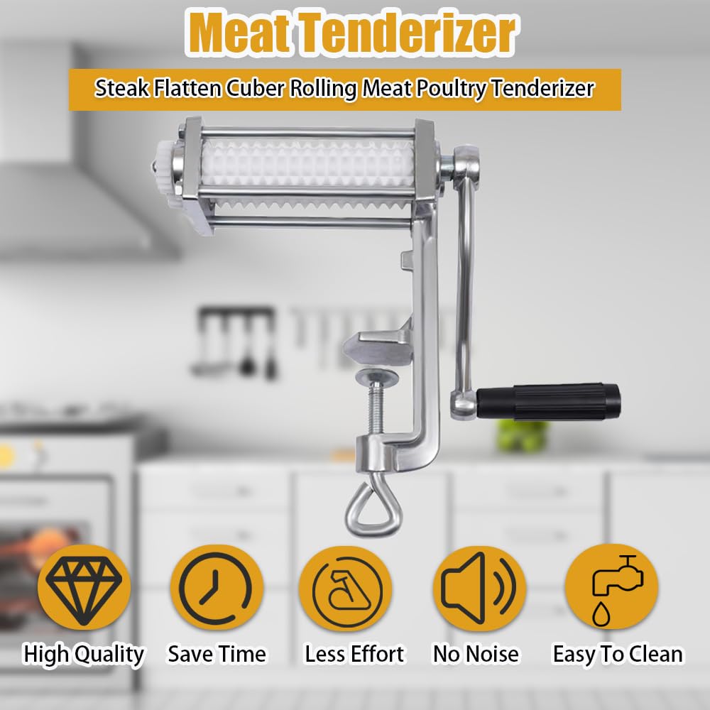 Premium Heavy Duty Manual Meat Tenderizer Tool - Steak Flattener & Cuber for Beef, Chicken & Poultry - Clamp-on Kitchen Tenderizing Machine for Juicier Meals - Perfect for Grilling, BBQ & Home Cooking