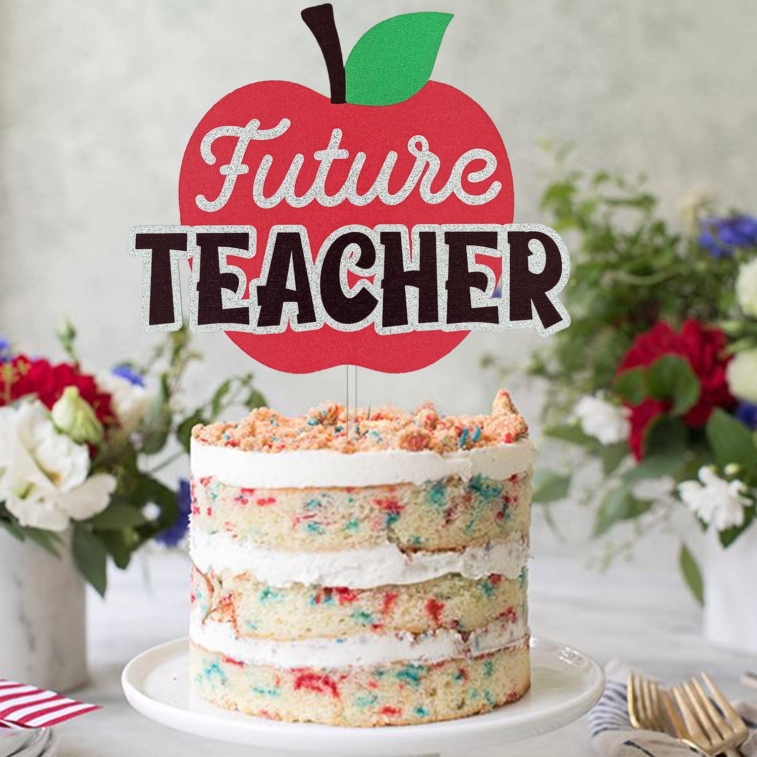 Future Teacher Cake Topper - Congrats Teacher Graduation Cake Decorations - Teacher Grad Party Supplies for Classroom Celebrations & Retirement Parties