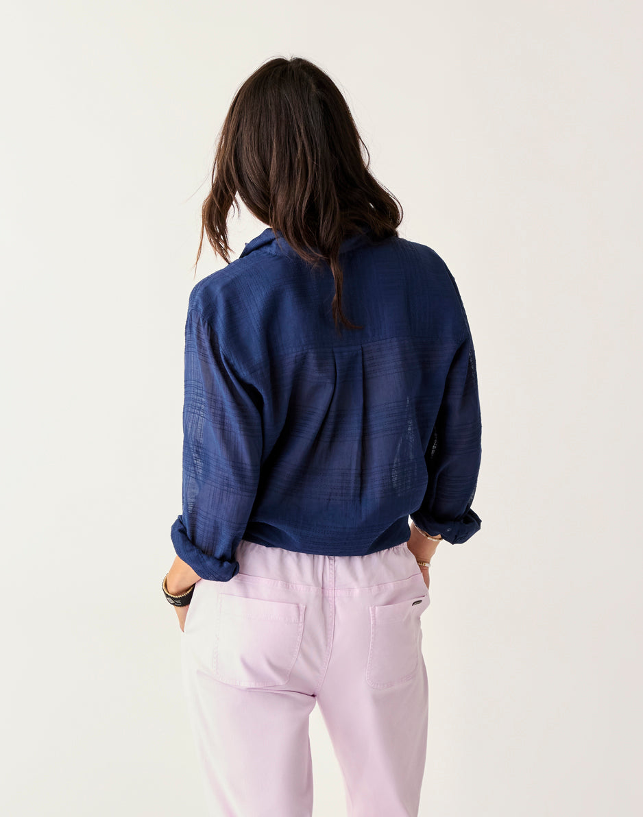 Taylor Textured Tunic Top for Women - Navy Blue Casual Long Blouse - Perfect for Work, Date Night & Everyday Wear