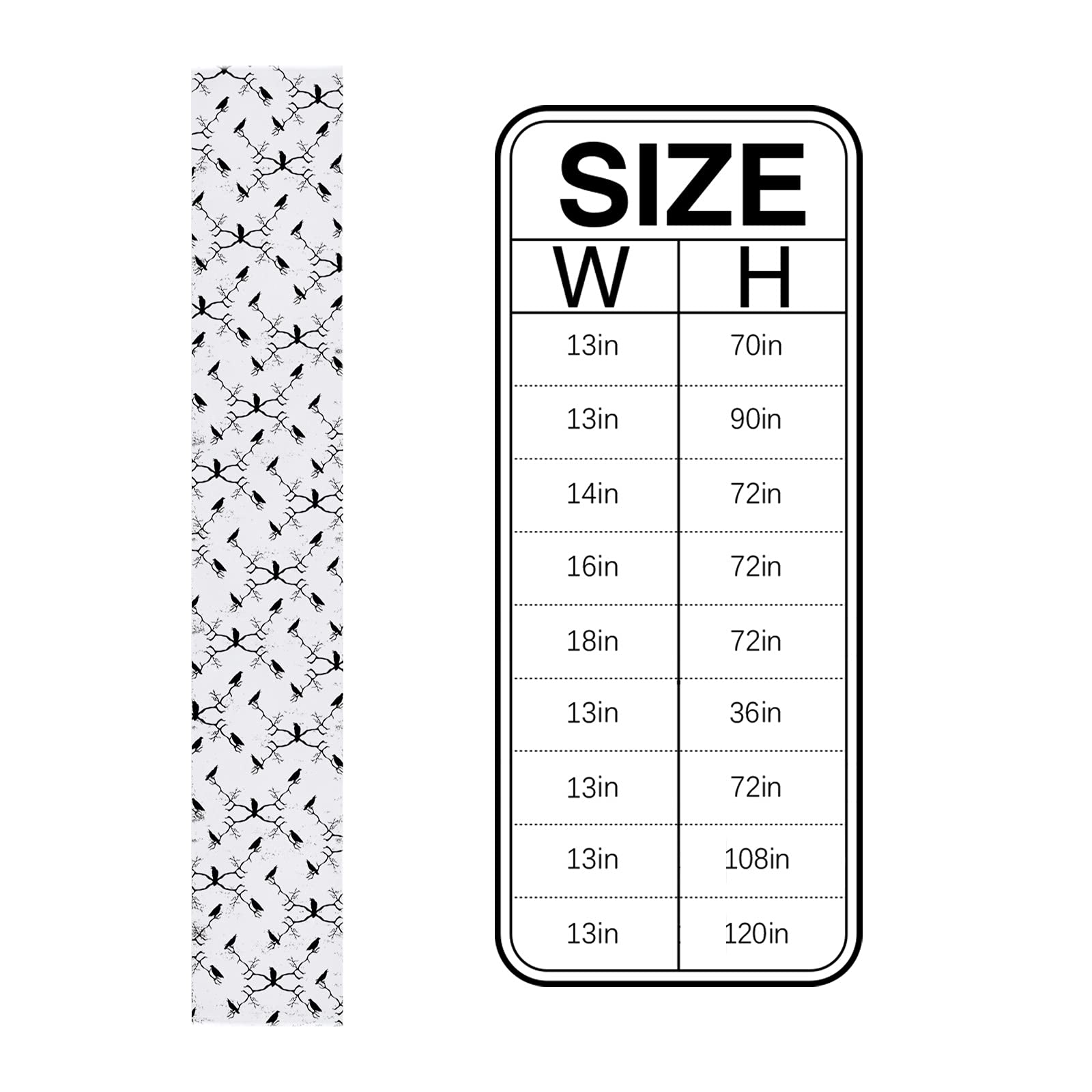 Halloween Black Crow Table Runner - 90 Inch Long Washable Decor with White Background for Round, Kitchen, Coffee & Dining Tables - Perfect for Spooky Home, Party & Living Room Decorations