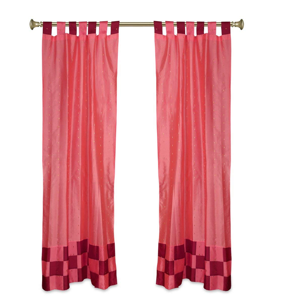 Indian Selections 2-Line Eclectic Peach Sari Tab Top Cafe Curtains 36x36 Inches - Elegant Kitchen Drapes for Windows, Perfect for Boho Home Decor & Cozy Dining Room Ambiance