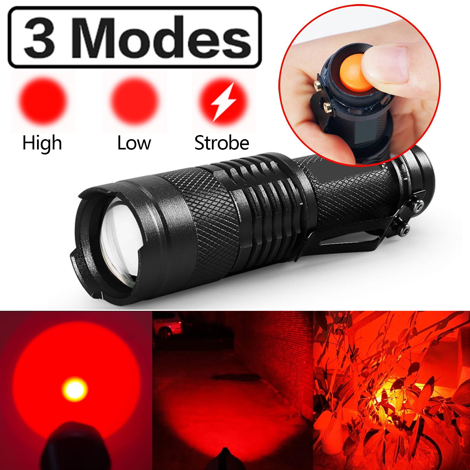High-Powered LED Red Light Flashlight 3-Pack - Rechargeable Hunting Flashlight for Astronomy, Night Vision, Outdoor Adventures & Emergency Use