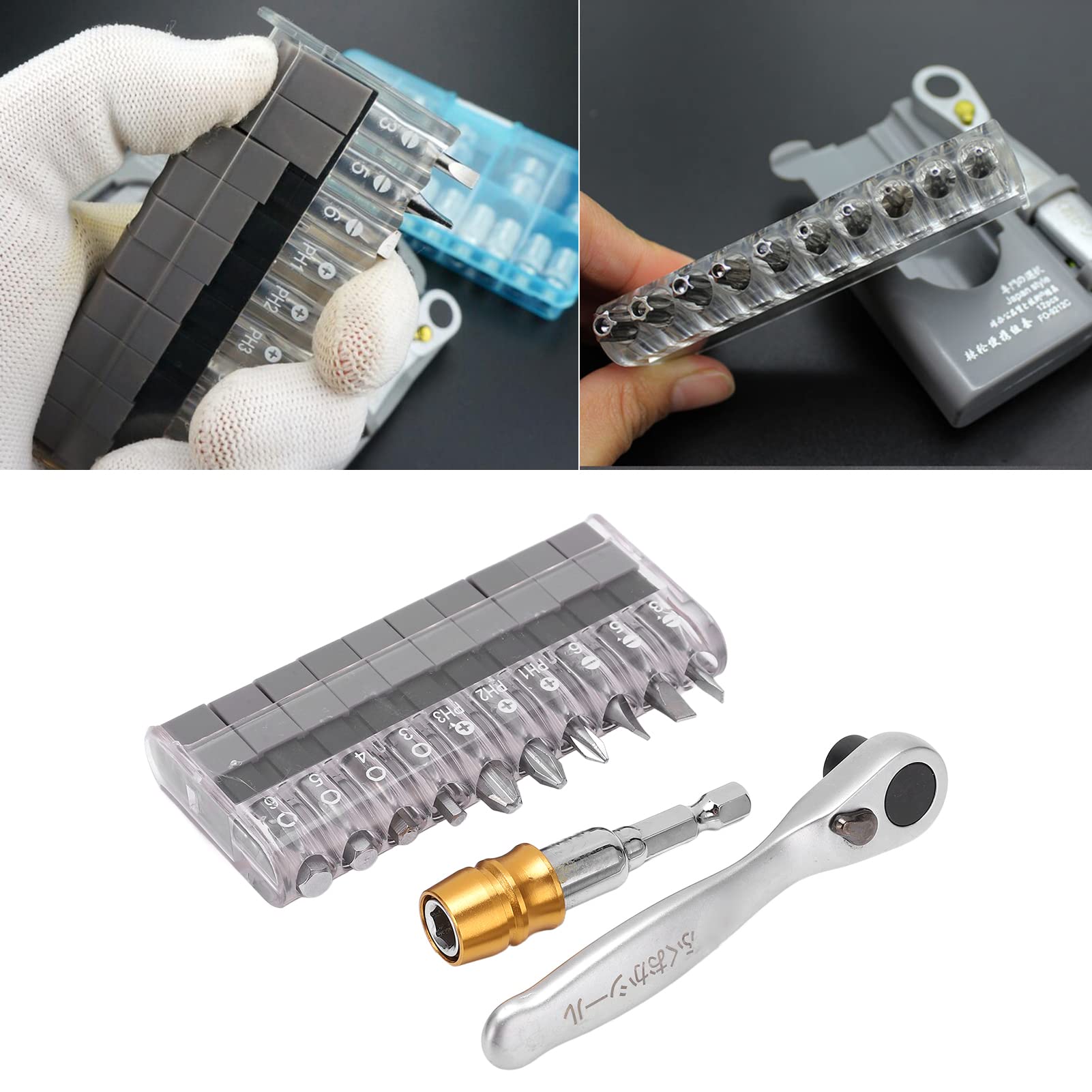 Acouto 12-Piece Ratchet Wrench & Bit Set - Mini Ratchet Screwdriver Kit with Multiple Bits for Car Repair, Home Maintenance & DIY Projects | Compact Automotive Tool Set for Mechanics & Handymen