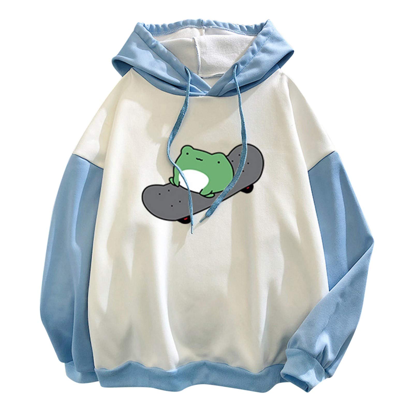 Stylish Women's Frog Print Hoodie - Long Sleeve Color Block Sweatshirt | Cute Cartoon Pullover for Casual Wear | Perfect for Daily Outfits, College Fashion & Cozy Loungewear