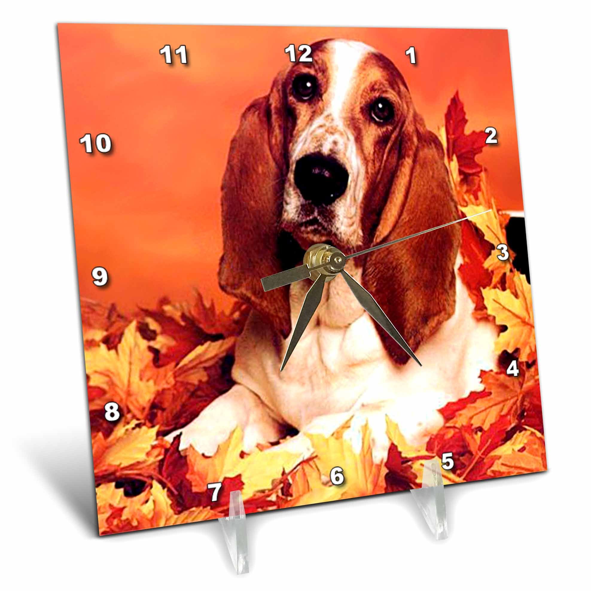 3Drose Basset Hound Dog Themed Desk Clock - 6x6 Inch Wooden Table Clock for Office, Home, or Gift - Perfect for Pet Lovers and Home Decor
