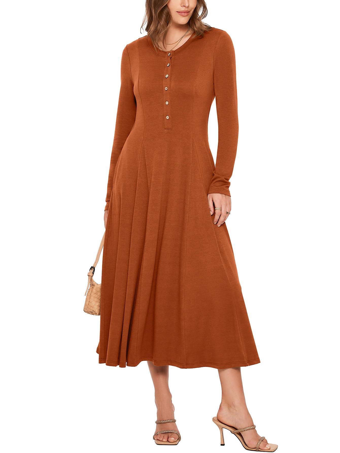 Glamaker Women's Casual Long Sleeve Maxi Dress with Pockets - Button Down A-Line Flowy Dress for Everyday Wear, Office & Spring Outfits