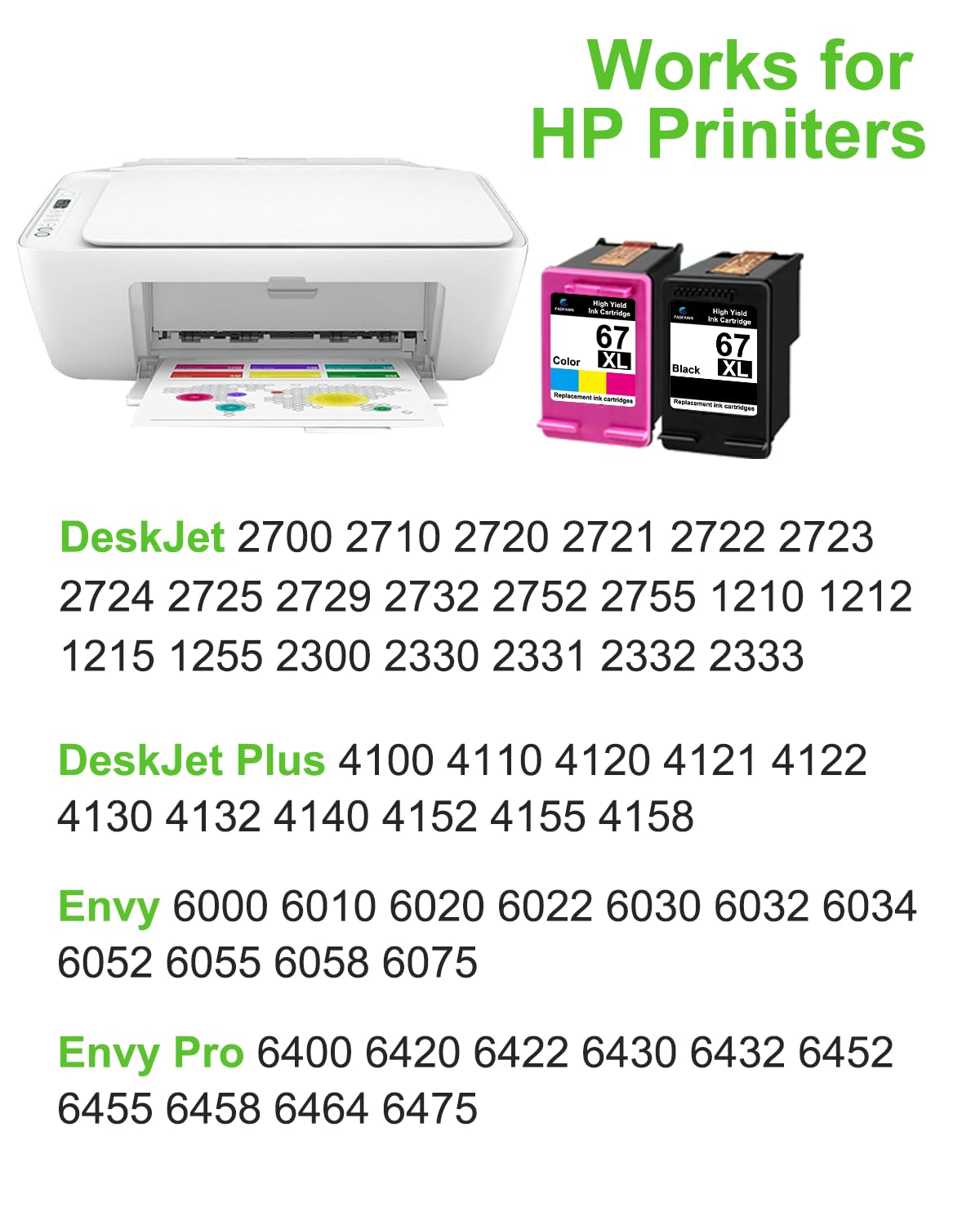 High Yield HP 67XL Ink Cartridge Combo Pack (2-Pack) - Black & Color Replacement for HP DeskJet 2752, 2855e, 4152, 4255e, Envy 6055e, 6455e Printers - Perfect for Home Office Printing, School Projects & Small Business Documents