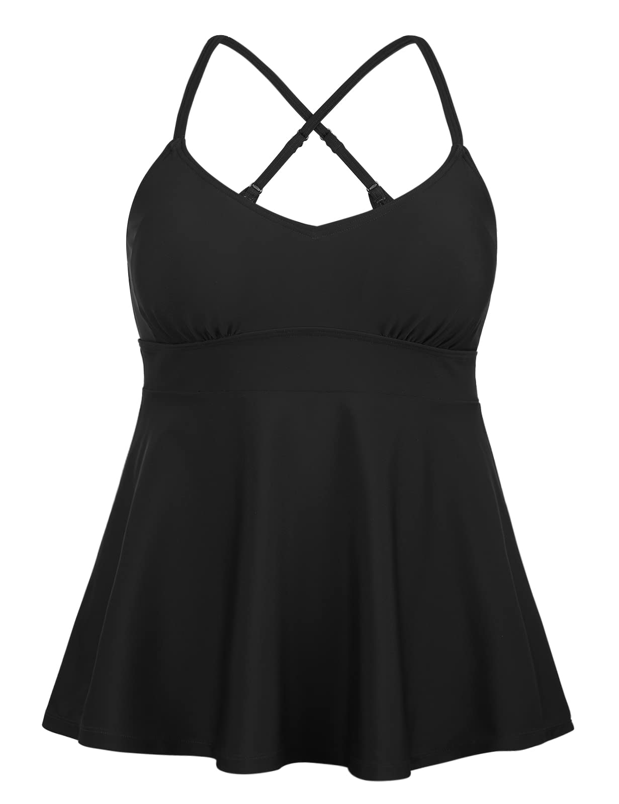 Coastal Rose Women's Flowy Tankini Top - Cross Back Push Up Swimwear for Beach & Pool | Perfect for Summer Vacations & Water Activities