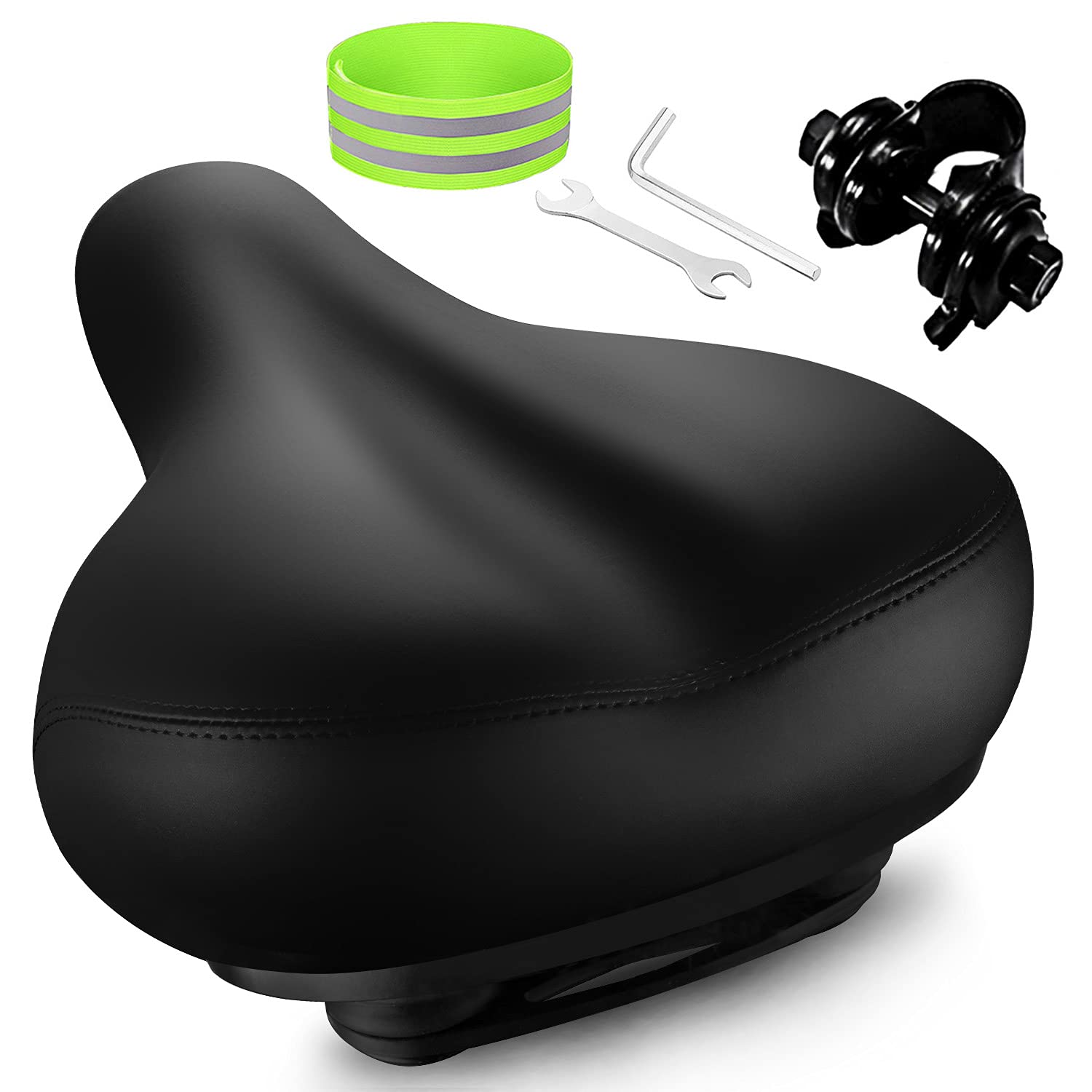 Roguoo Comfortable Memory Foam Bicycle Seat - Wide Bike Saddle for Men & Women, Dual Shock Absorbing, Sweatproof Design - Perfect Replacement for Exercise Bikes & Mountain Bikes - Ideal for Commuting, Road Cycling & Indoor Workouts