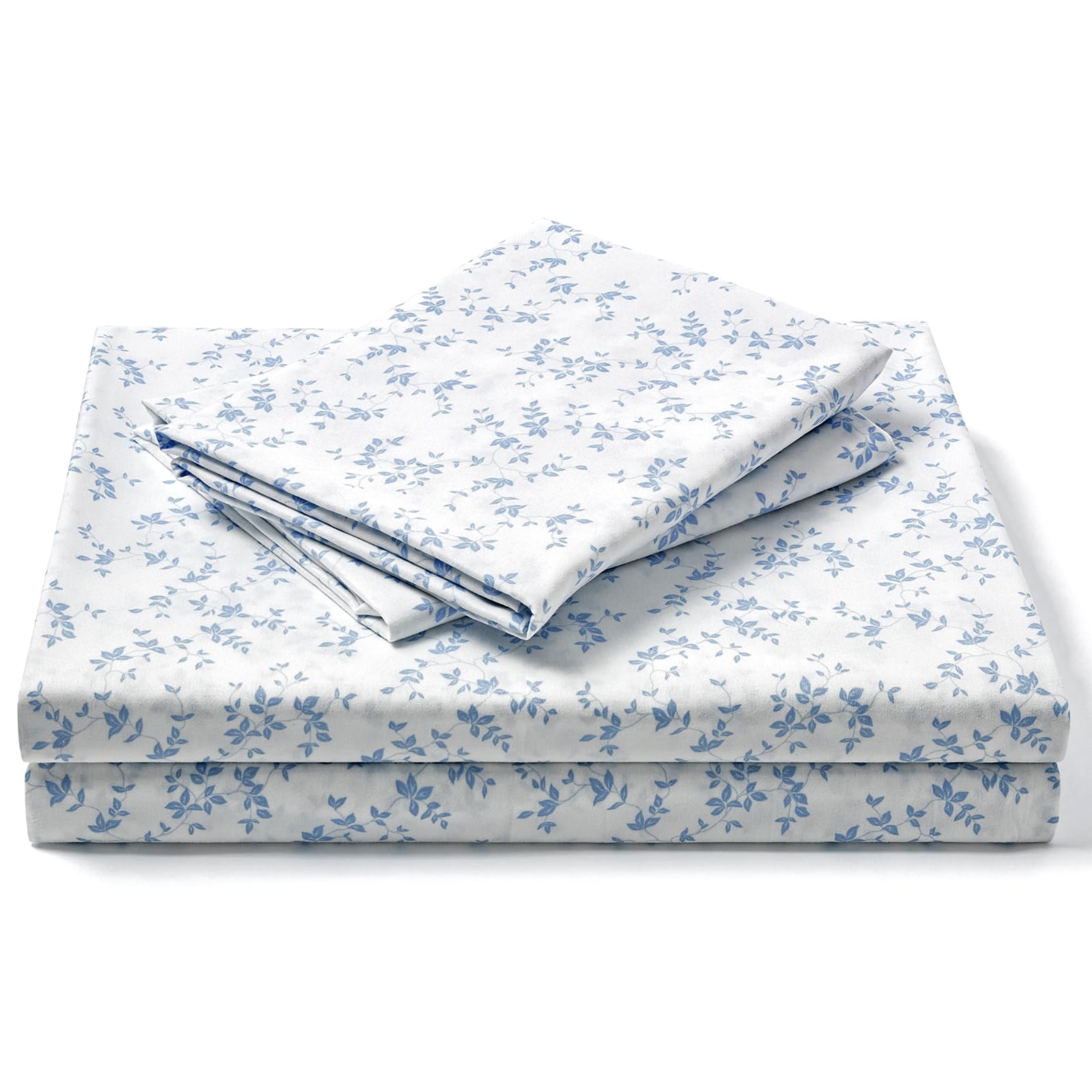 FreshCulture Floral Bed Sheets - Ultra Soft Queen Size Sheet Set - Brushed Microfiber Blue Floral Design - Deep Pockets (Fits Mattress up to 16