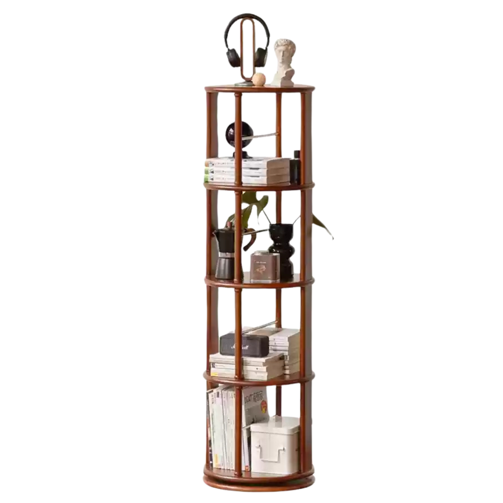 15.7x15.7x55.9 inch / 40x40x142.9cm / teak color / rotating bookshelf