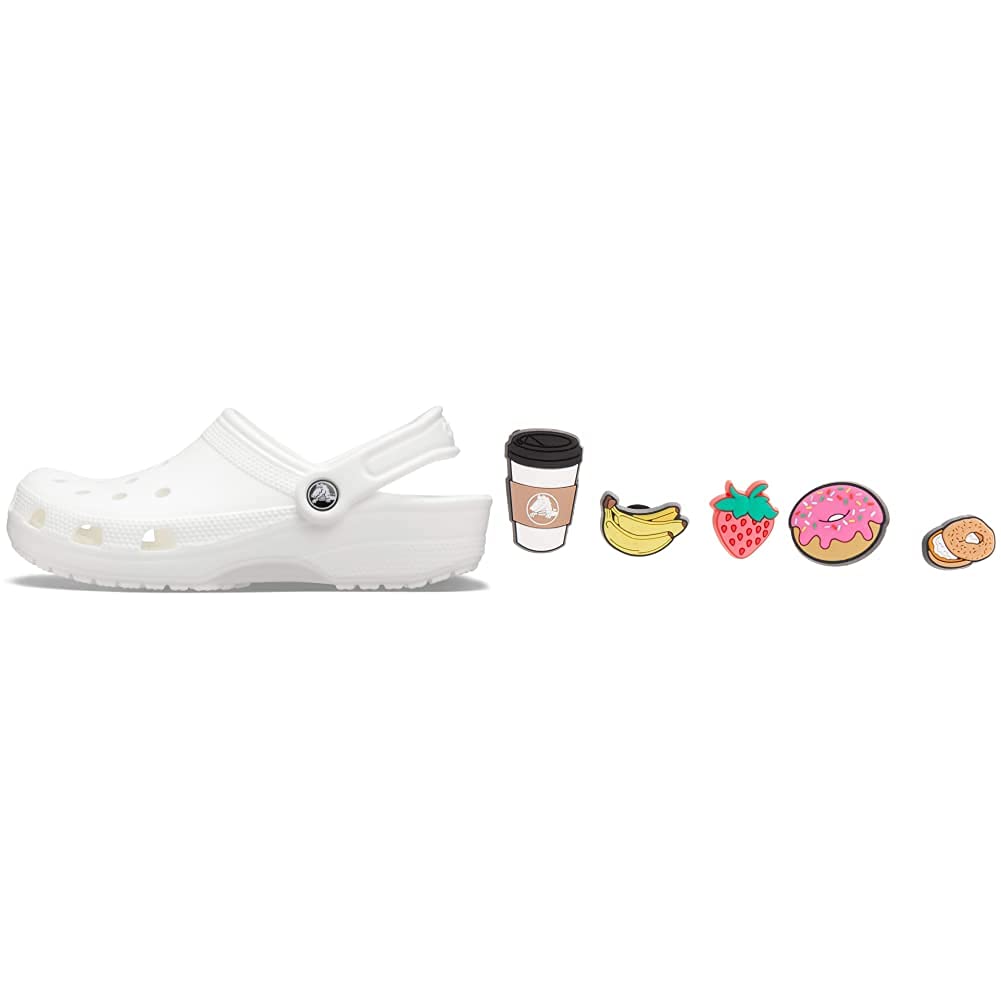 Crocs Classic Clogs for Men & Women with 5-Pack Jibbitz Foodie Charms - Comfortable Slip-On Shoes for Casual Wear, Work & Outdoor Activities
