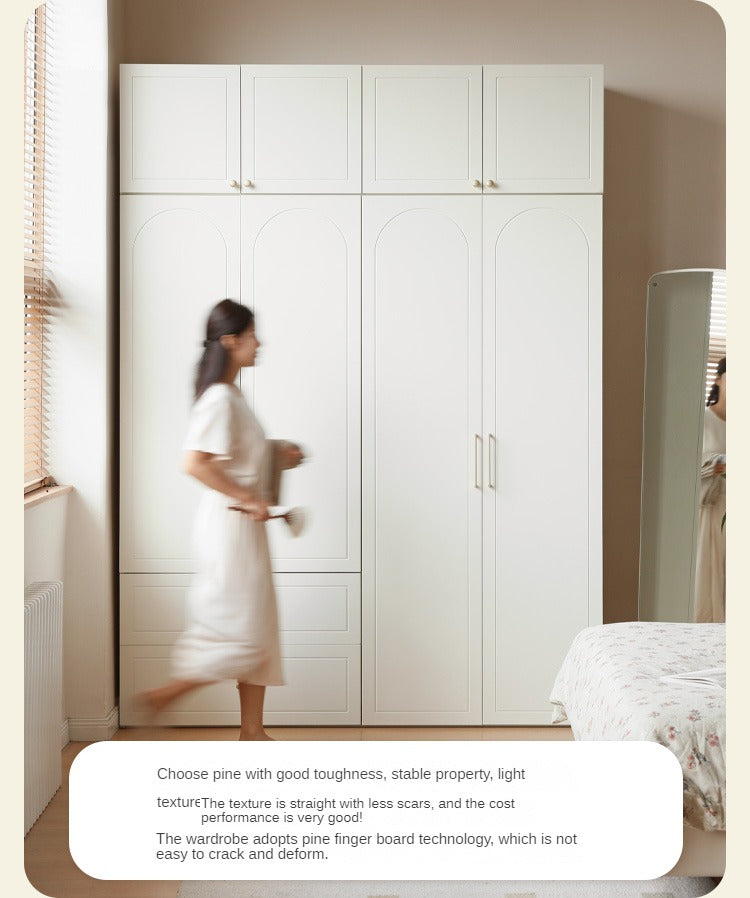 French Cream Pine Solid Wood Wardrobe - Elegant Bedroom Storage for Clothes & Accessories | Perfect for Master Bedroom, Guest Room & Walk-In Closets