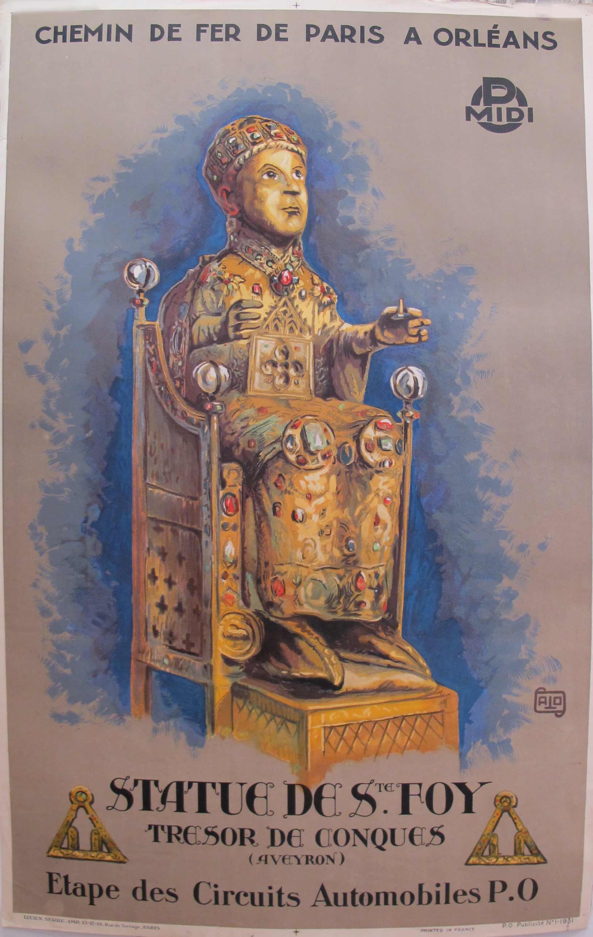 1931 Vintage French Railway Poster - Statue of Ste Foy | Authentic Travel Art Print for Home & Office Decor | Perfect for Living Room, Bedroom or Office Wall Art