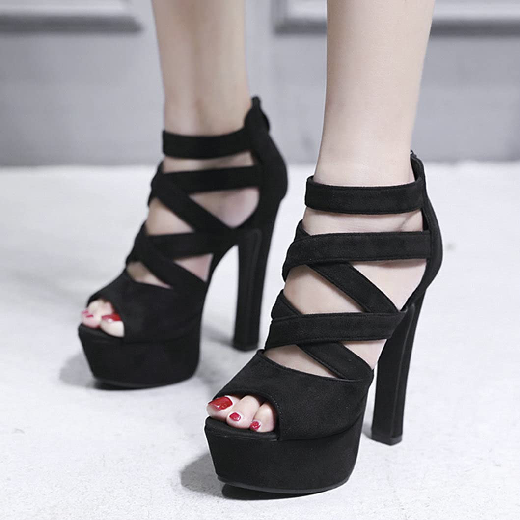 Women's Peep Toe Strappy High Heel Sandals with Platform Block Heel - Sexy Summer Dress Shoes for Weddings, Parties & Date Nights