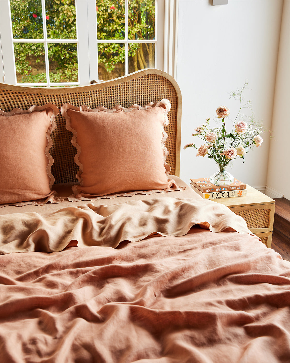Premium 100% French Flax Linen Pillowcase Set (2-Pack) - Hazelnut & Terracotta - Scalloped Edge European Design for Bedroom Decor & Luxury Home Textiles