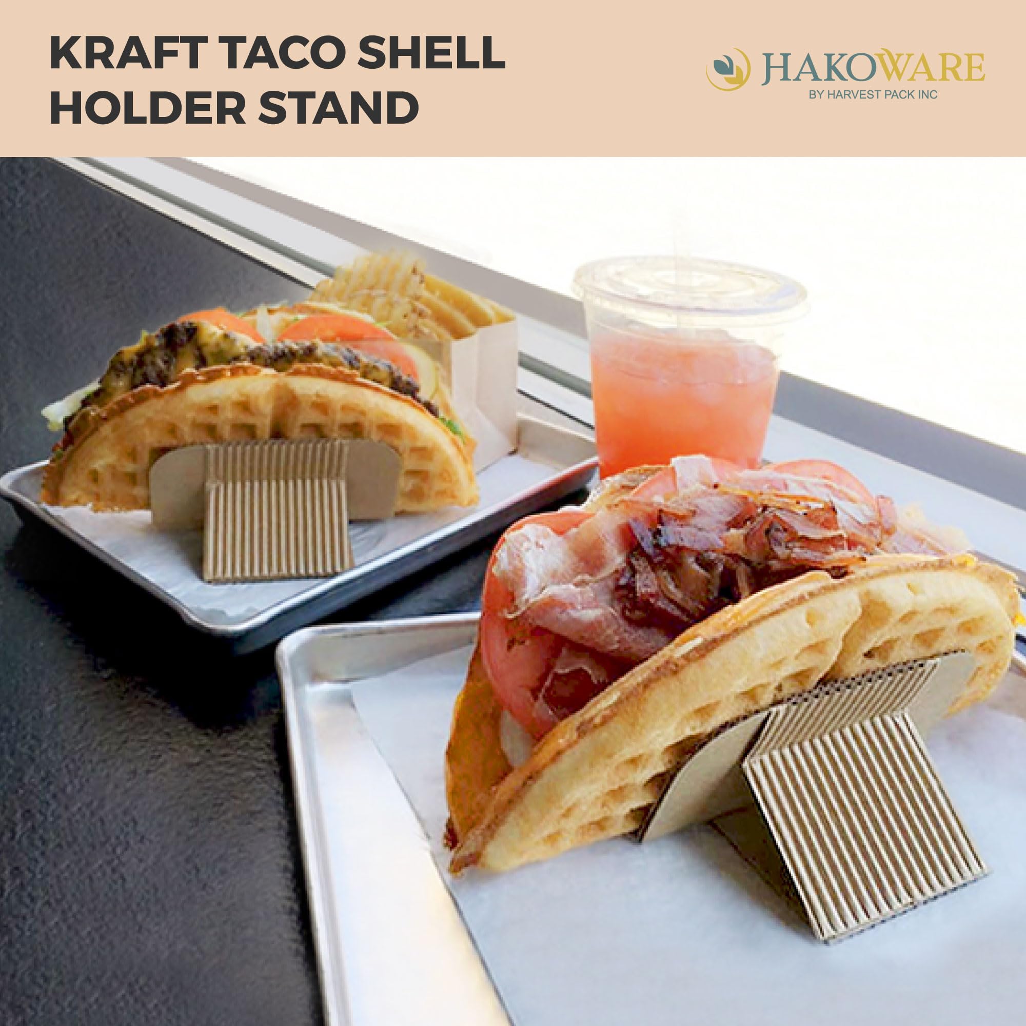 1000-Pack AURA by HARVEST PACK Disposable Kraft Taco Holder Stand - Serving Rack for Hot Dogs, Waffles, Sandwiches, Shawarmas, Gyros & Pita Wraps - Perfect for Taco Parties, Food Trucks & Catering Events
