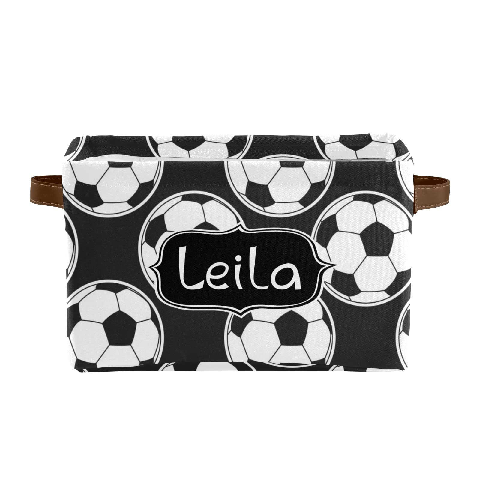 Custom Cartoon Soccer Pattern Storage Bins with Handles - Personalized Text Closet & Shelf Organizers (2-Pack) - Perfect for Kids' Room, Playroom & Sports Themed Decor