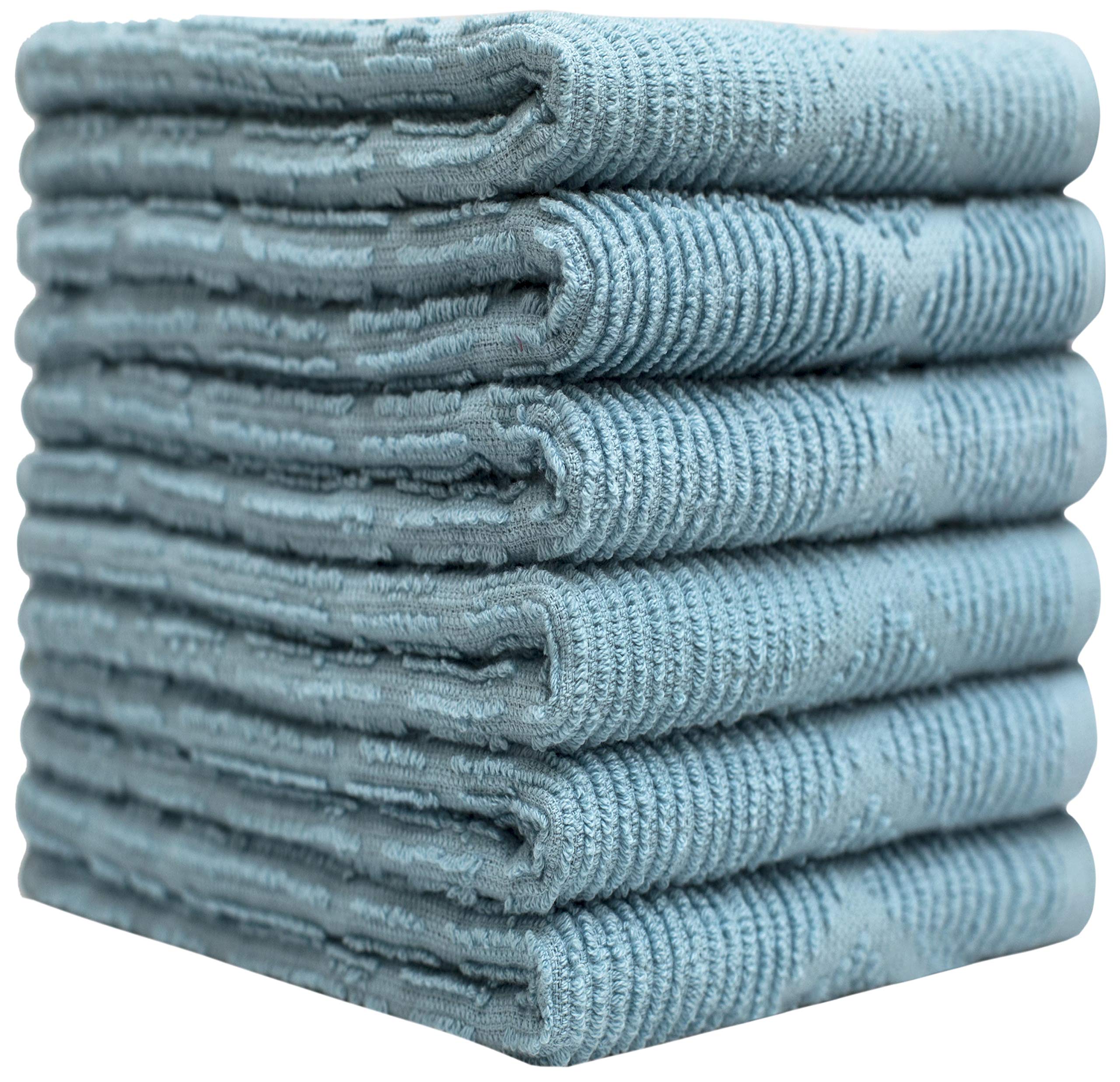 Premium Cotton Kitchen Towels Set (16”x28”, 6 Pack) - Super Absorbent Tea Towels with Ribbed Diamond & Half Designs - High GSM for Quick Drying - Perfect for Dish Drying, Hand Wiping & Counter Cleaning (Aqua Blue)