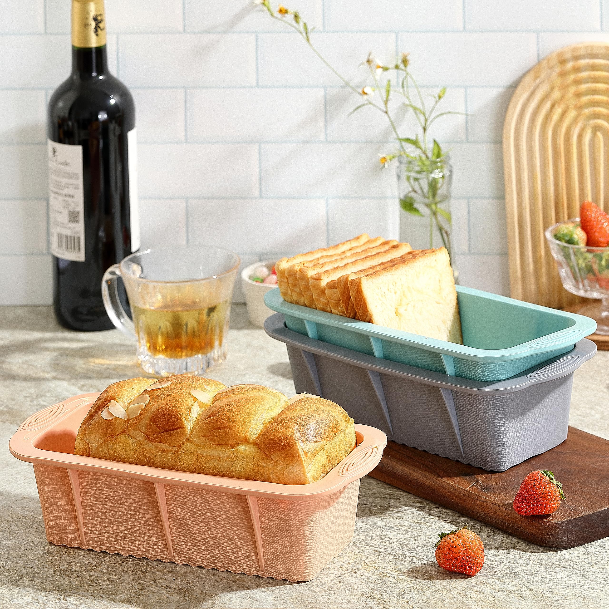 3PCS Silicone Bread Loaf Pan Set - Non-Stick Baking Pans for Homemade Bread, Cakes & Brownies - Easy Release & Dishwasher Safe - Nesting Design (3 Colors) - Perfect for Kitchen, Holiday Baking & Gift Giving