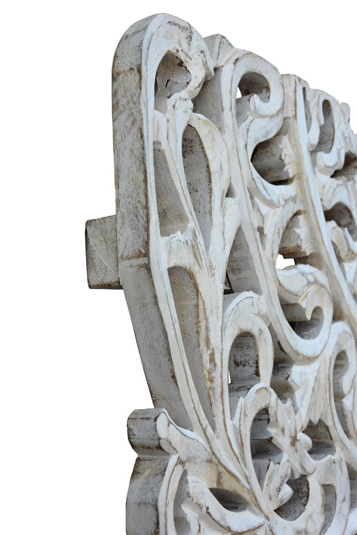Hand Carved Indian Wooden Oriental Furniture Panel - Dynasty Whitewash Design for Home Decor, Wall Art & Interior Design | Perfect for Living Room, Bedroom & Office