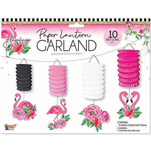 Forum Novelties Flamingo Paper Lantern Set - 12 Pack Tropical Party Decorations for Summer Pool Parties, Luau Events & Backyard Decorations