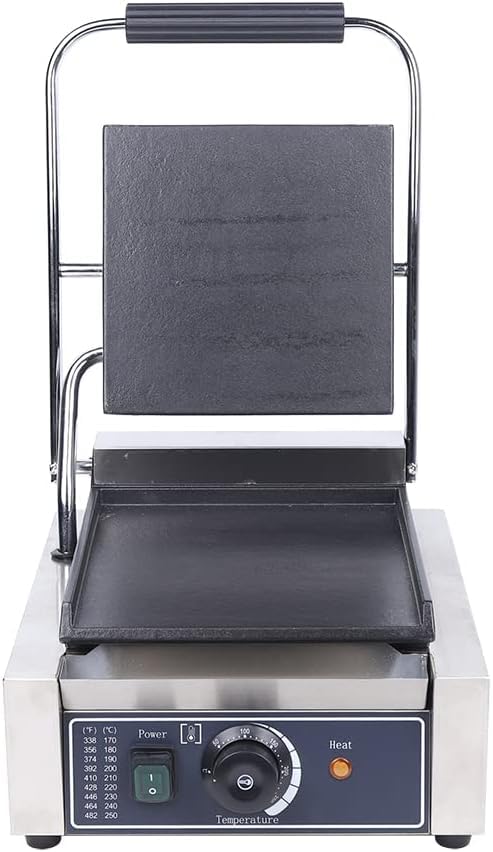 Commercial Electric Griddle 110V - 1800W Single Panini Press Grill & Sandwich Toaster with Smooth Flat Surface, Includes Cleaning Sponges - Perfect for Restaurants, Cafes, Food Trucks & Home Kitchens - Make Hamburgers, Paninis, Grilled Cheese & More