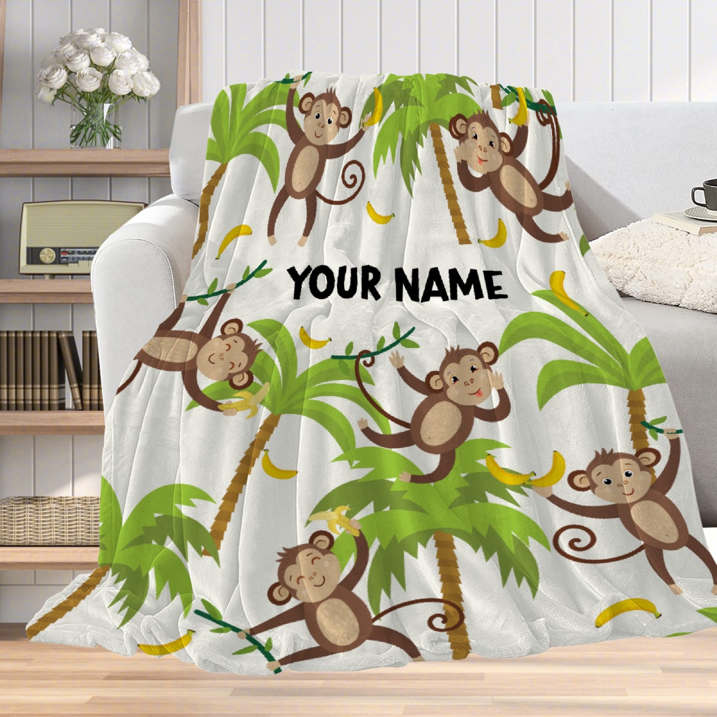 Personalized Monkeys & Axolotls Custom Blanket with Name - 90