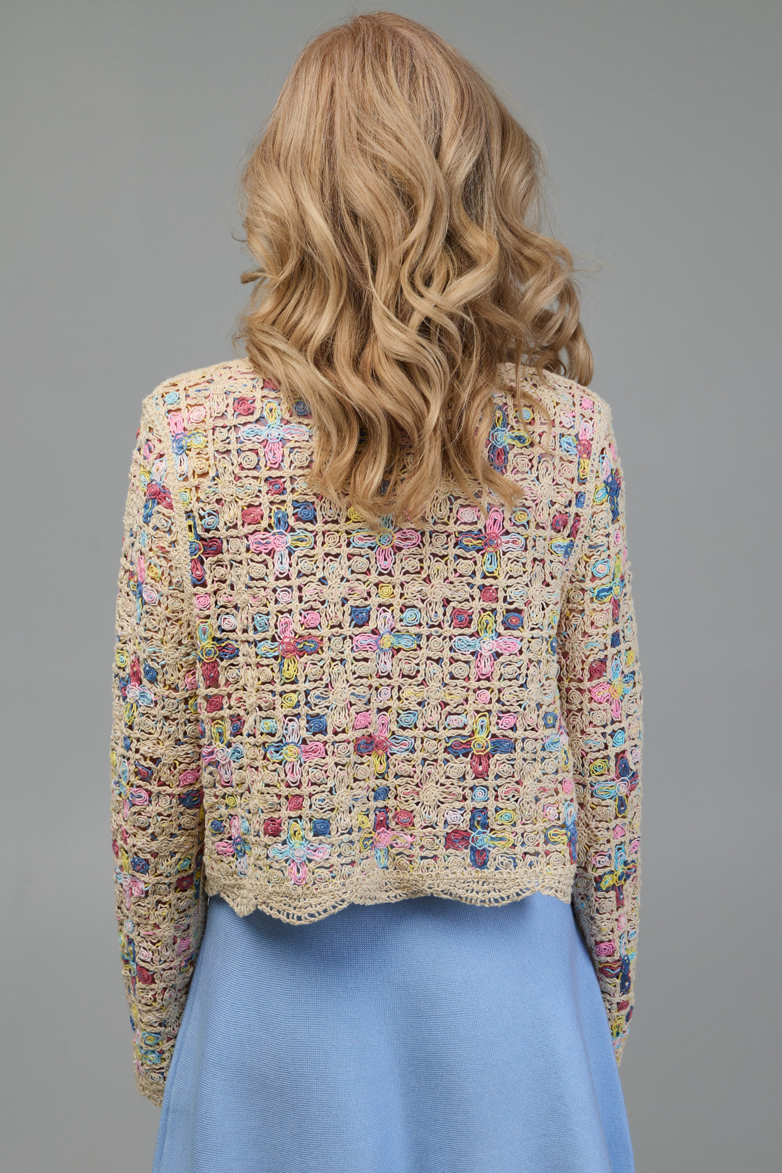 Scalloped Floral Crochet Cardigan for Women - Boho Lace Knit Sweater Lightweight Open Front Cover Up - Perfect for Spring, Summer, Beach, and Casual Outfits