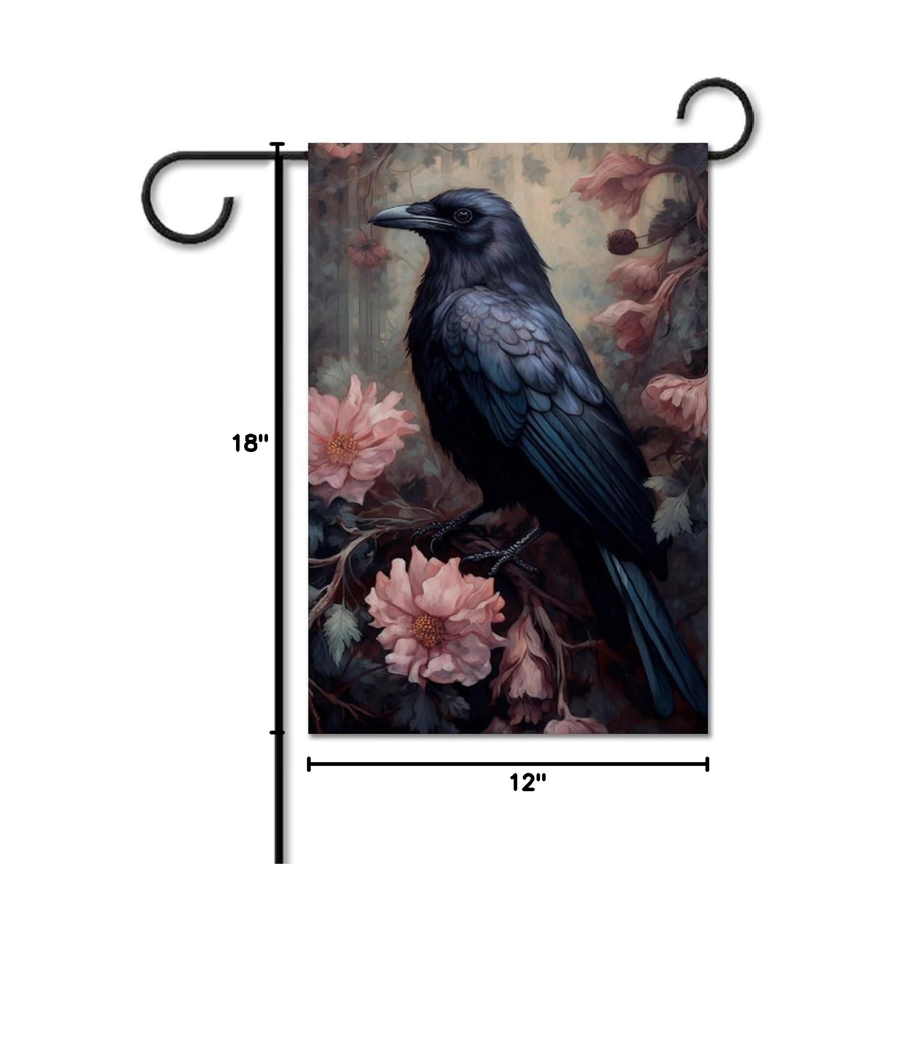 Gothic Halloween Raven Flower Garden Flag - Double Sided Black Crow Yard Flag 12x18 Inch for Outdoor Seasonal Holiday Decoration | Perfect for Front Porch, Lawn, and Home Decor