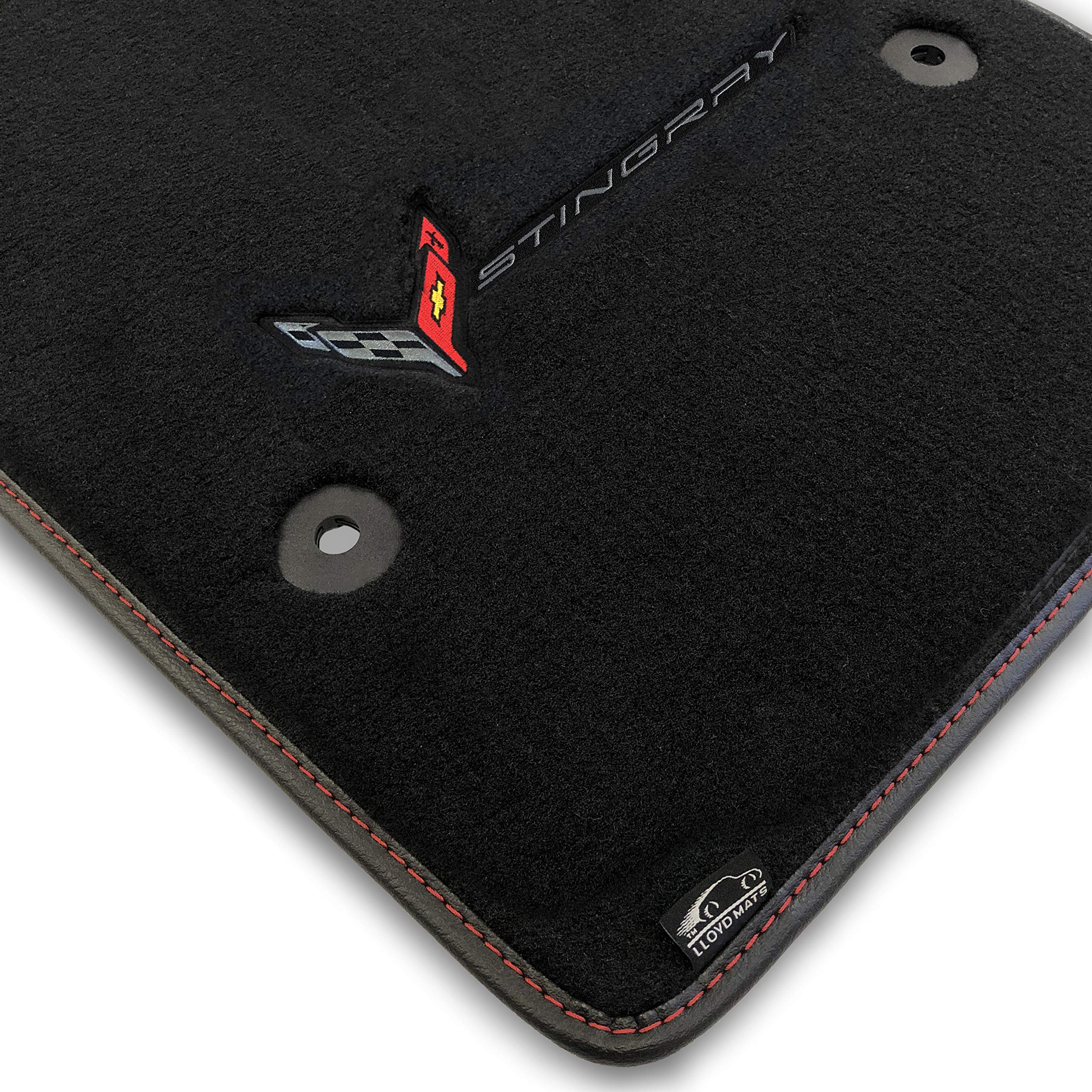 Premium Custom-Fit Carpeted Floor Mats for Corvette C8 2020-2024 - Luxury Car Floor Liners (2PC Combo with Carbon Stingray Logo, Charcoal) - Perfect for Daily Driving & Car Shows