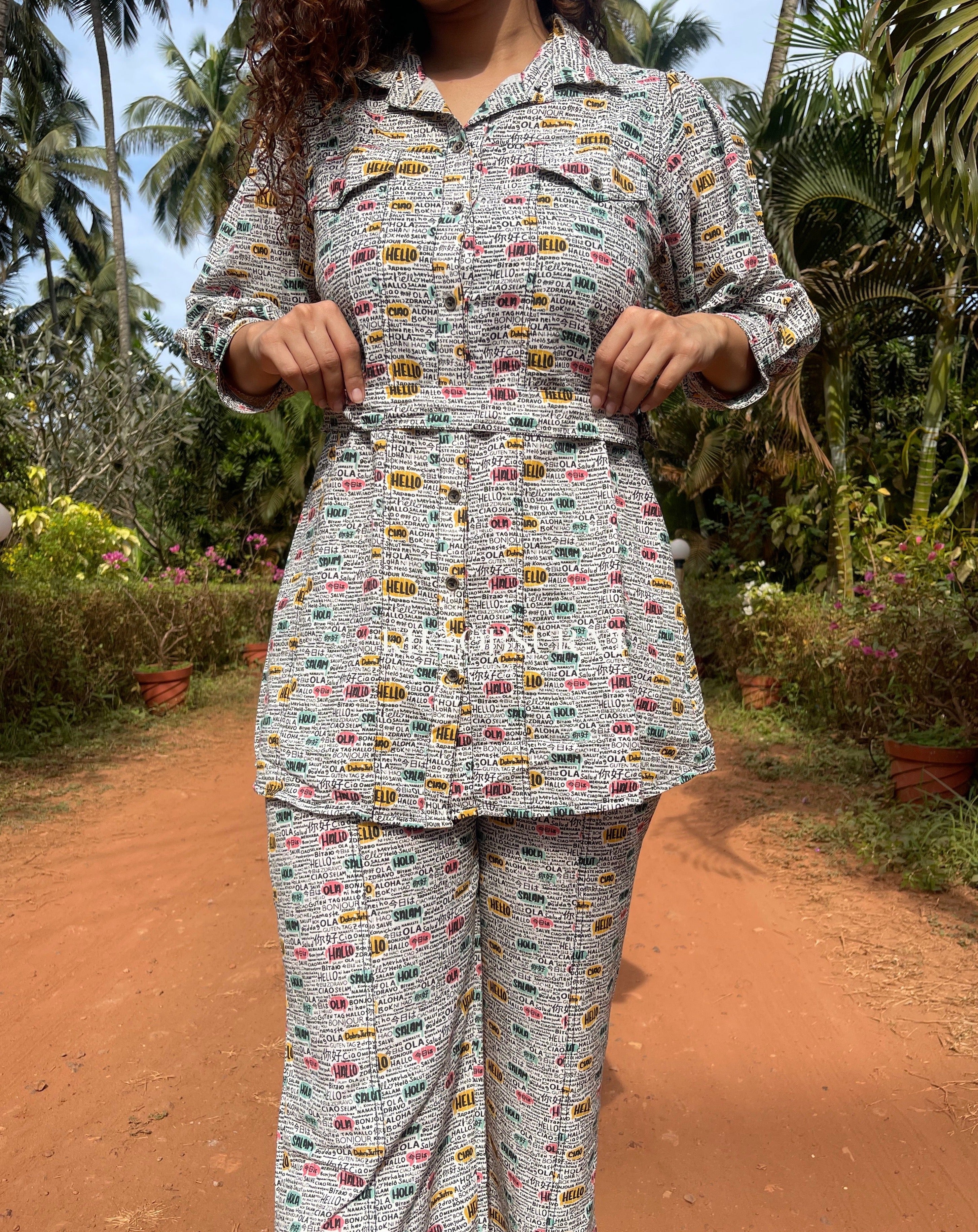 White Spring Printed Coord Set for Women - Floral Matching Outfit for Casual Wear, Spring Outings & Summer Vacations