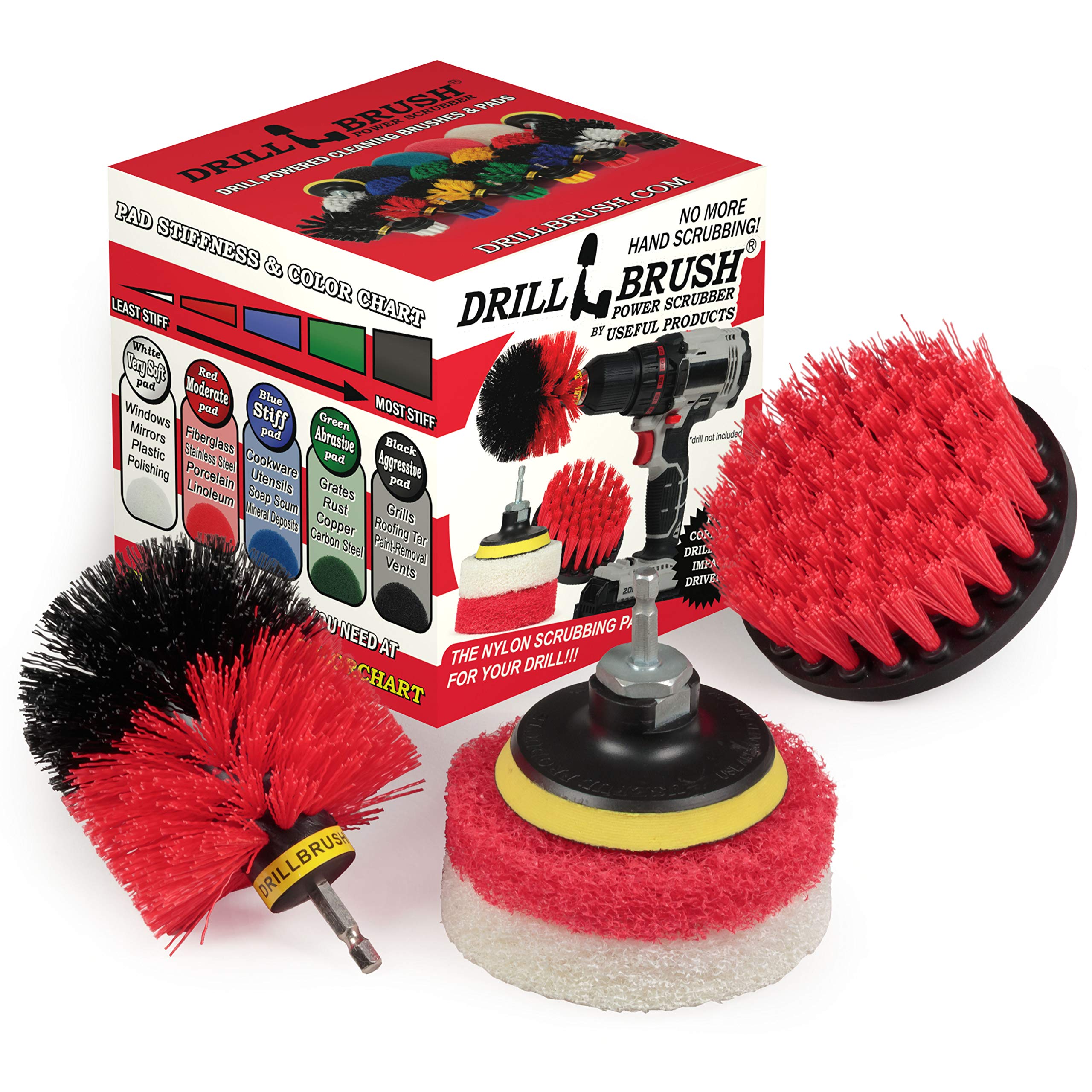 Power Drill Brush Cleaning Kit - Heavy Duty Scouring Pads & Spin Scrub Brushes for Shower, Bathtub, Tile, Concrete & Outdoor Surfaces - Perfect for Bath Mat, Patio, Deck & Granite Cleaning - Indoor & Outdoor Deep Cleaning Supplies