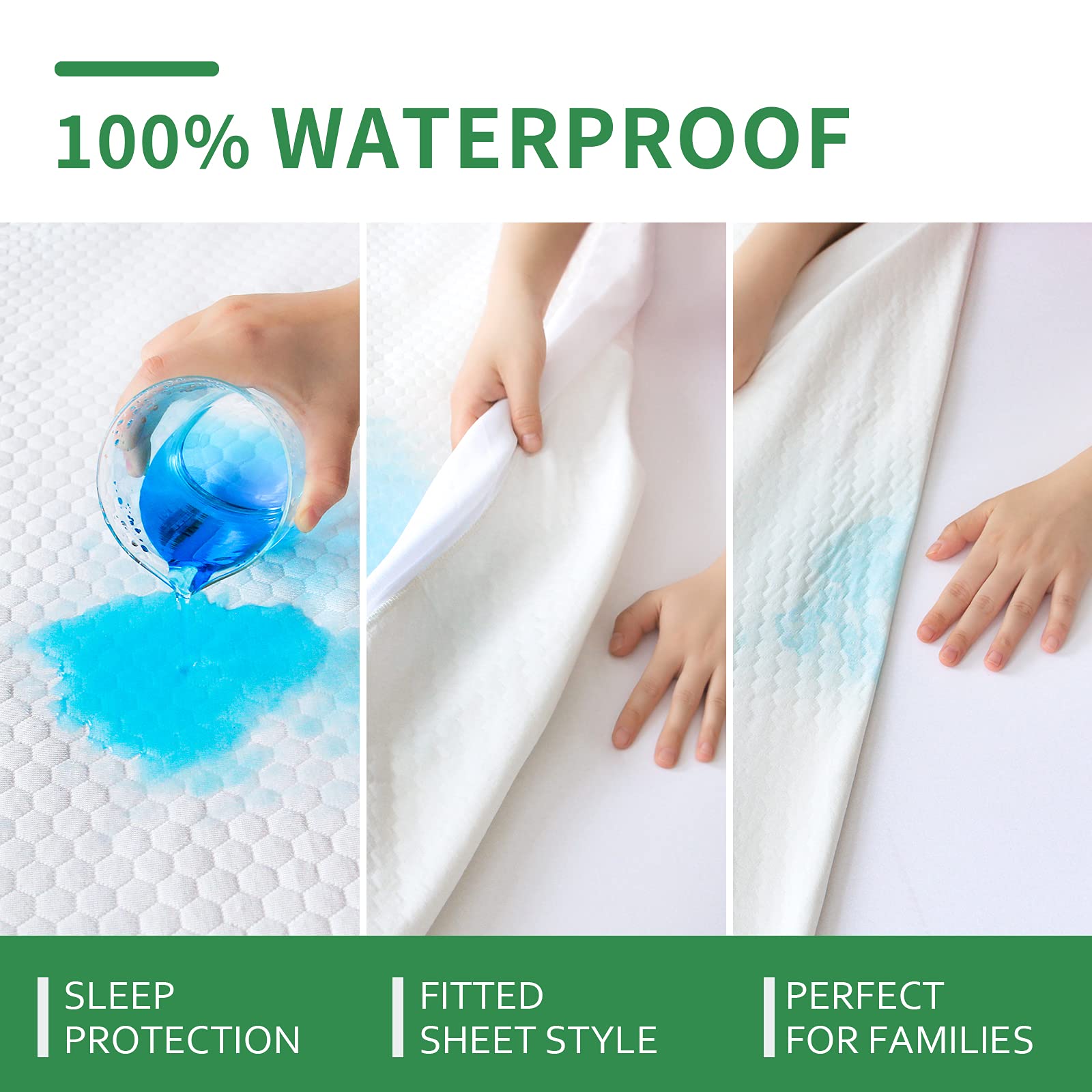 Waterproof Cooling Queen Mattress Protector - Bamboo Viscose 3D Breathable Fabric, Fitted 8-18 Inch Deep Pocket, Washable & Noiseless (White) - Perfect for Hot Sleepers & Allergy Relief