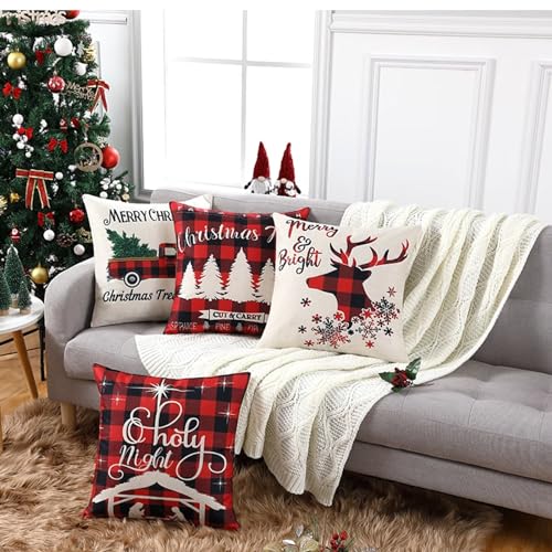 GARVEE 4 Pack Christmas Pillow Covers 18x18 Inch - Gold White Snowflake Decorative Throw Pillow Cases for Holiday Winter Home Decor | Perfect for Sofa, Bedroom & Festive Seasonal Decorations
