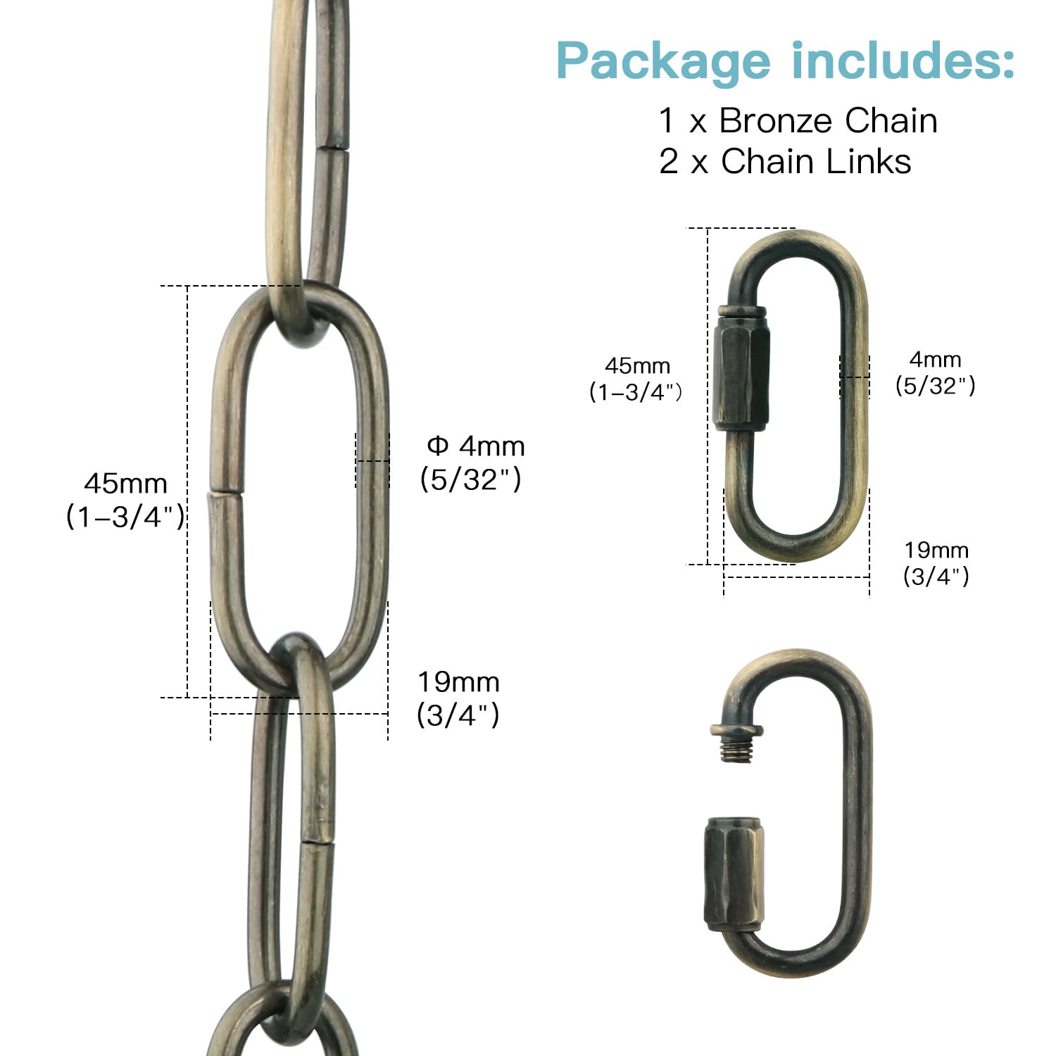 Helunsi 6 Feet Bronze Chandelier Chain - Heavy Duty Metal Light Fixture Extension with Secure Link Lock for Pendant & Ceiling Lights - Perfect for Dining Room, Bedroom & Home Decor Lighting Upgrade