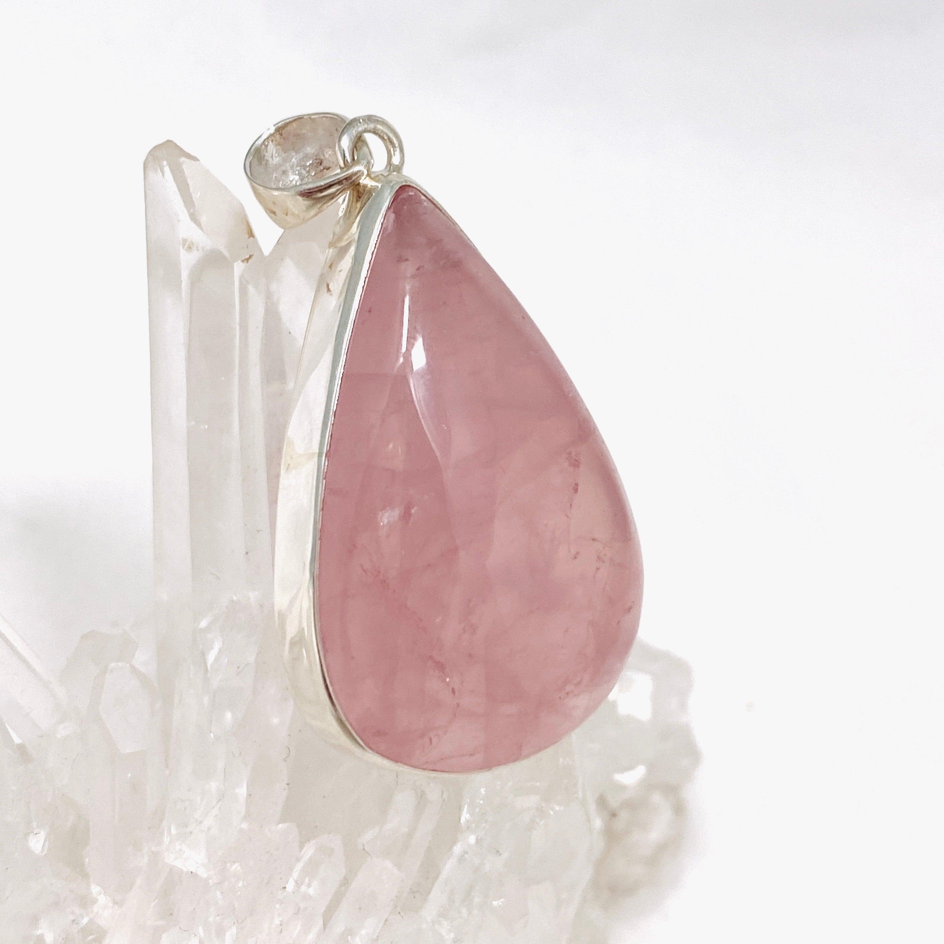 Natural Rose Quartz Teardrop Pendant Necklace - Healing Crystal Jewelry for Women - Perfect for Meditation, Yoga & Spiritual Gifts | KPGJ4314