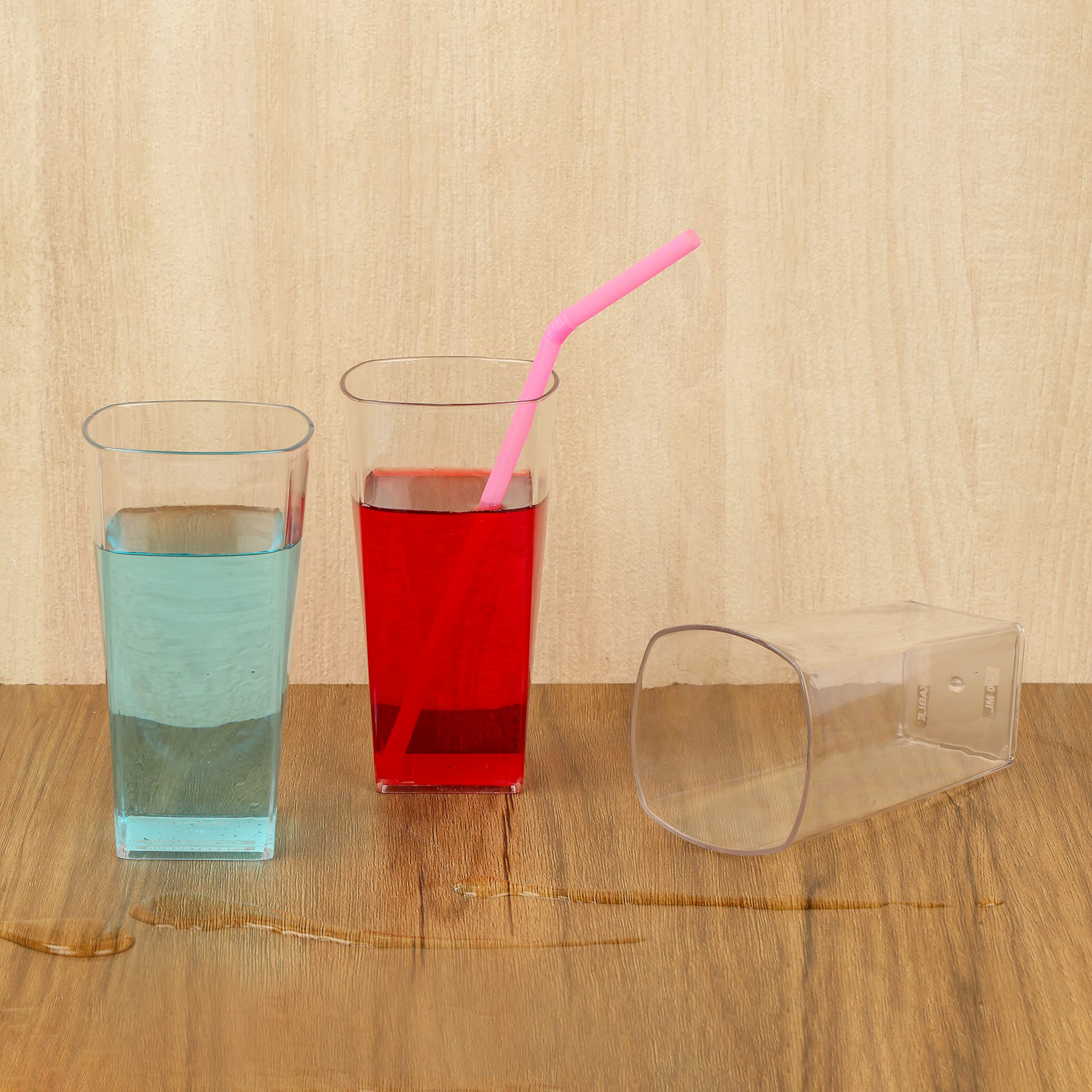 LEAWALL 6-Pack Unbreakable Plastic Drinking Glasses - 300ml Square Clear Cups for Juice, Beer, Wine & Cocktails - Stylish & Durable for Parties, Picnics, Poolside & Outdoor Entertaining