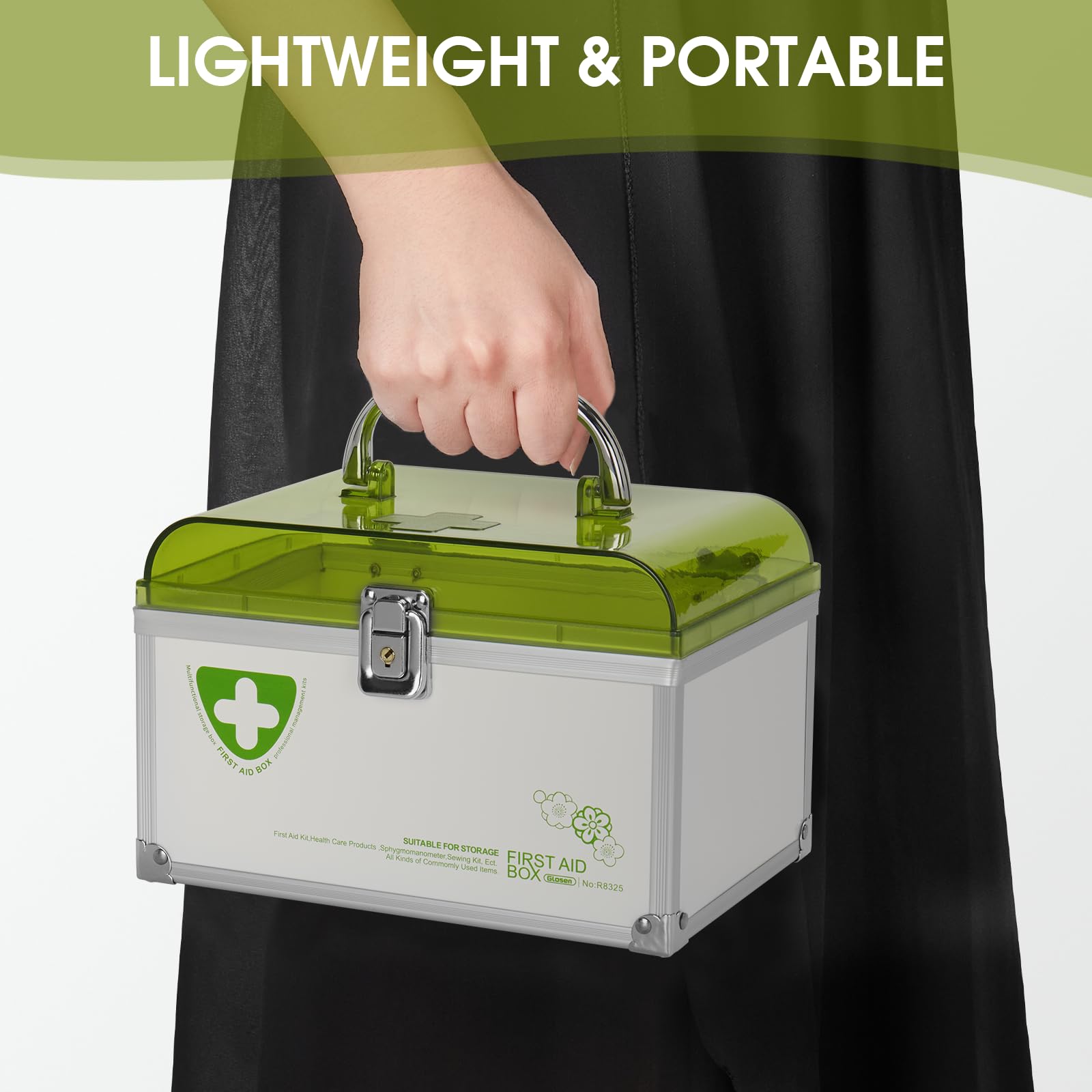 Lockable Medicine Storage Box with Key - 8.5 x 5.8 x 5.5 Inch Secure First Aid Organizer (Green) - Perfect for Home, Travel & Child Safety Medication Storage