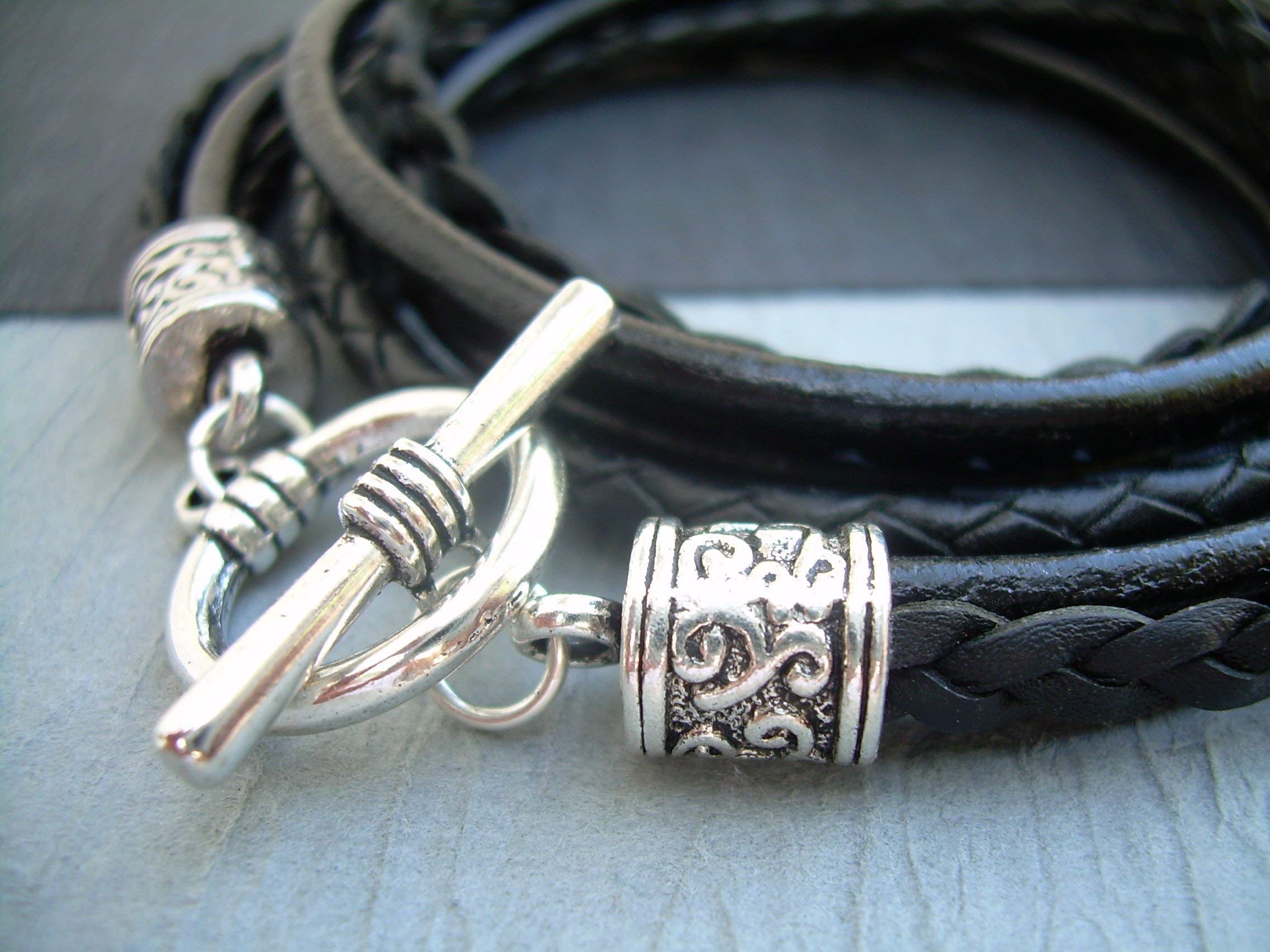 Handmade Women's Triple Wrap Black Leather Bracelet - Stylish Boho Jewelry Gift for Her - Perfect for Casual Wear, Date Nights & Special Occasions