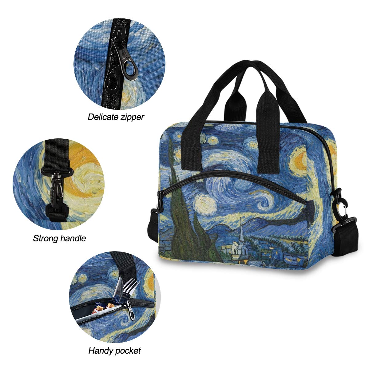 Van Gogh The Starry Night Insulated Lunch Bag - Thermal Tote Cooler for Work, Picnic & Travel - Leakproof Food Container for Women, Men & Kids - Perfect for Office, School & Outdoor Activities