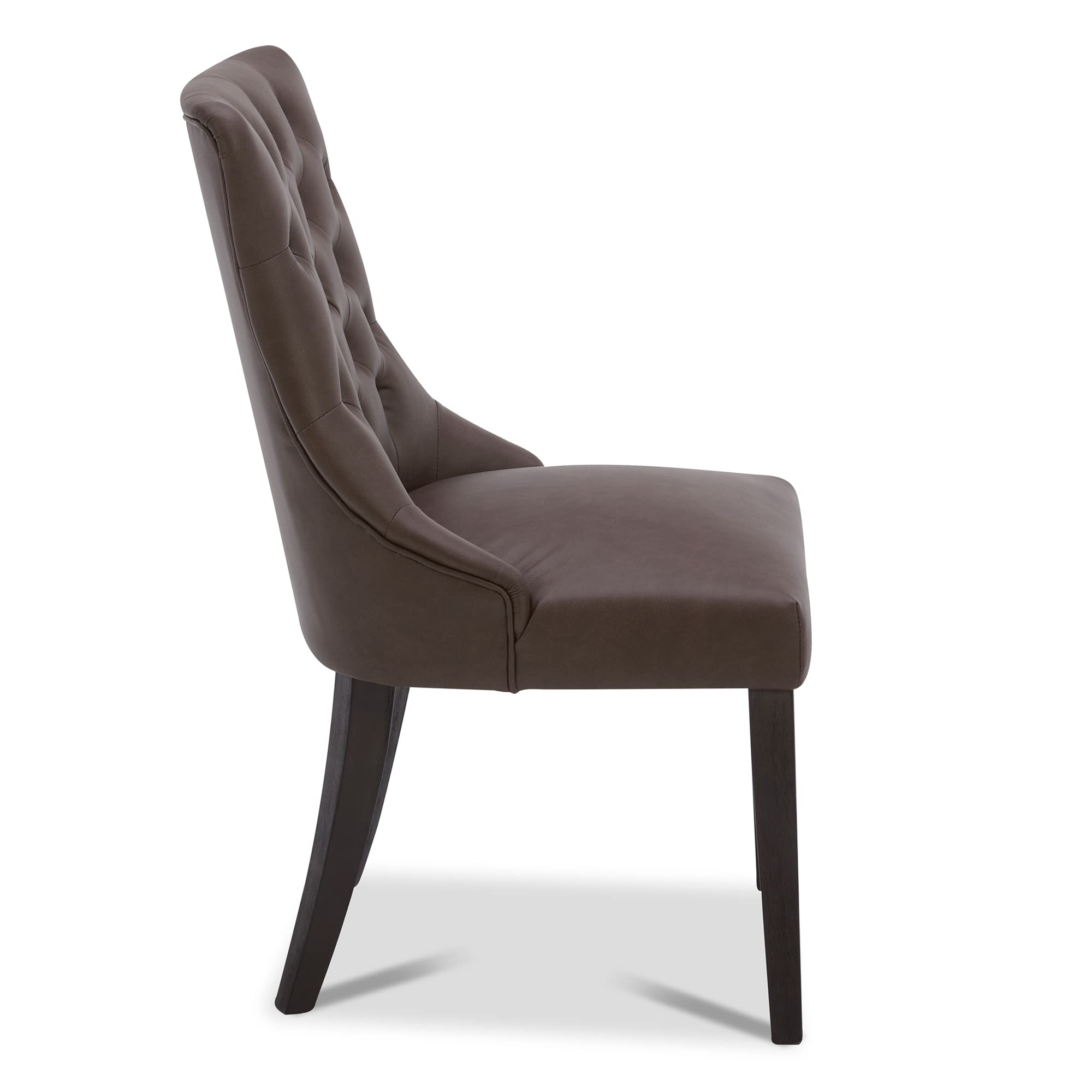 CHITA Farmhouse Tufted Dining Chairs Set of 2 - Modern Upholstered Faux Leather High Back Kitchen Chairs in Chocolate Brown - Perfect for Dining Room, Breakfast Nook or Home Office