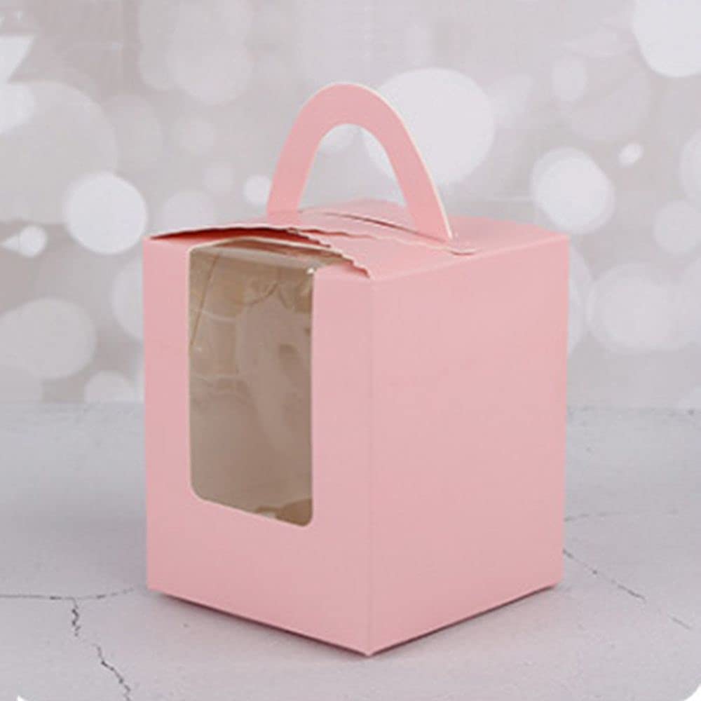 10pcs Pink Kraft Paper Cupcake Boxes with Window - Eco-Friendly Bakery Packaging for Parties, Weddings & Dessert Display - Single Cupcake Holder for Gifts, Favors & Treats