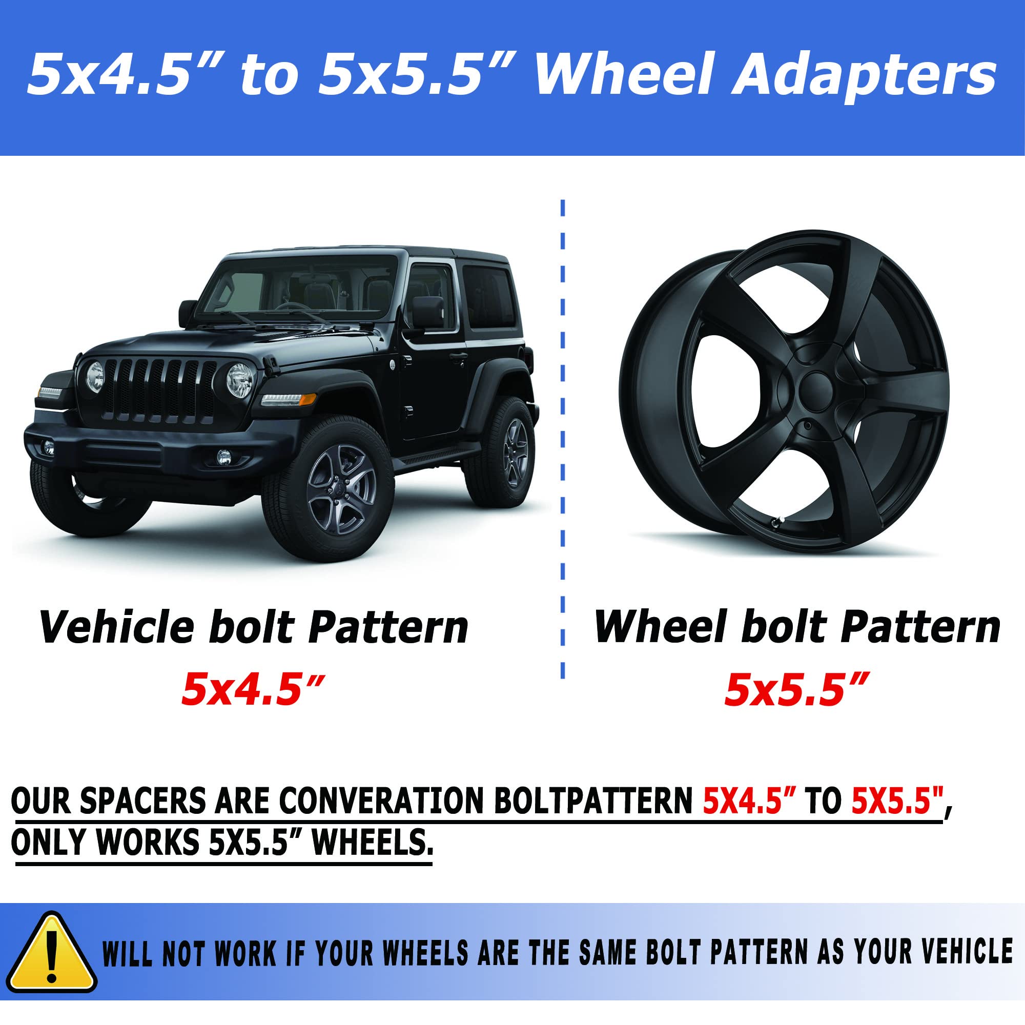 5x4.5 to 5x5.5 Wheel Adapters - 1.5 Inch Thick Bolt Pattern Converter (5x114.3 to 5x139.7) - 73mm Hubcentric Wheel Spacers with 1/2